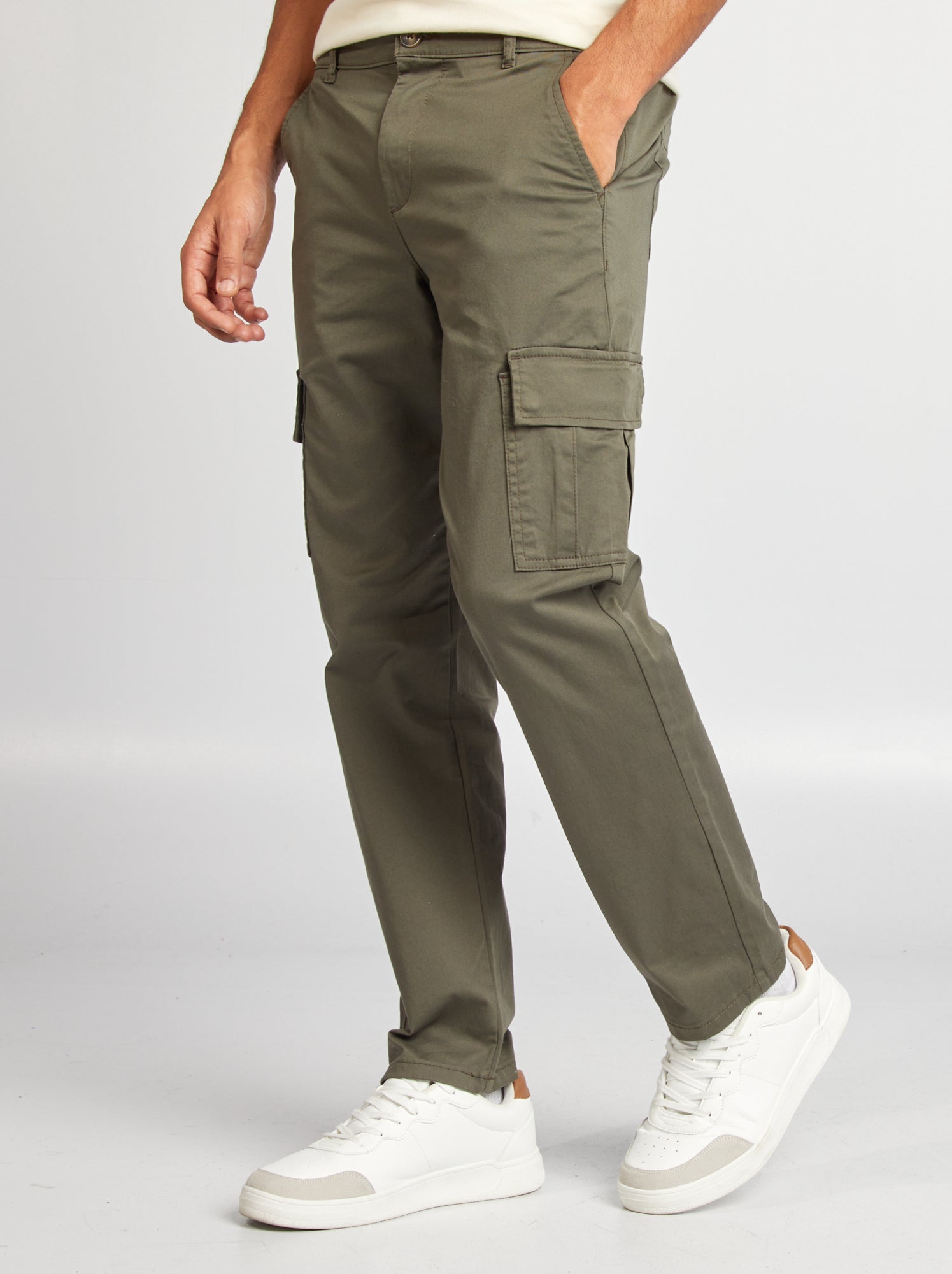 Pantalon multipoches coupe droite - Kaki
