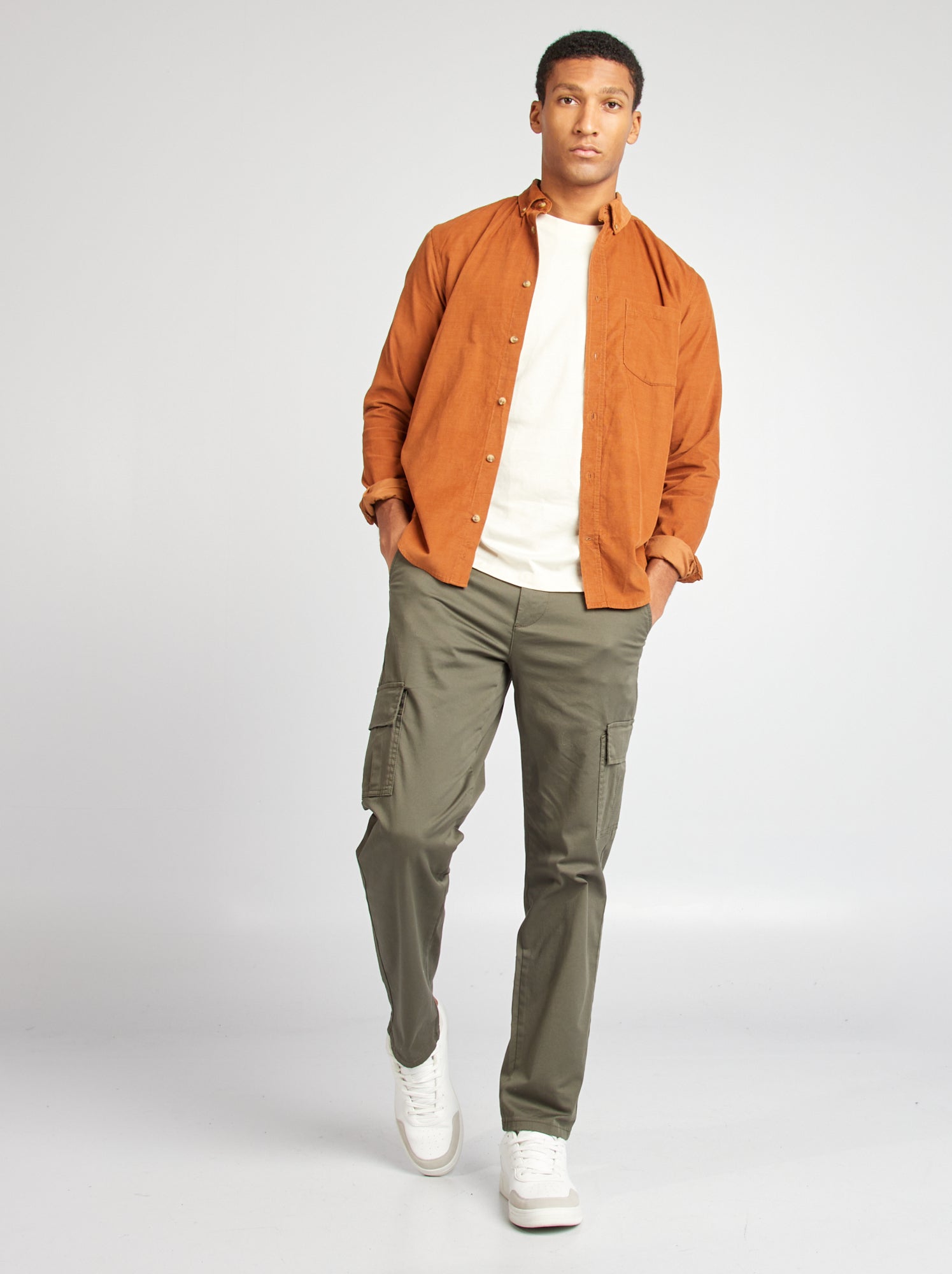 Pantalon multipoches coupe droite - Kaki