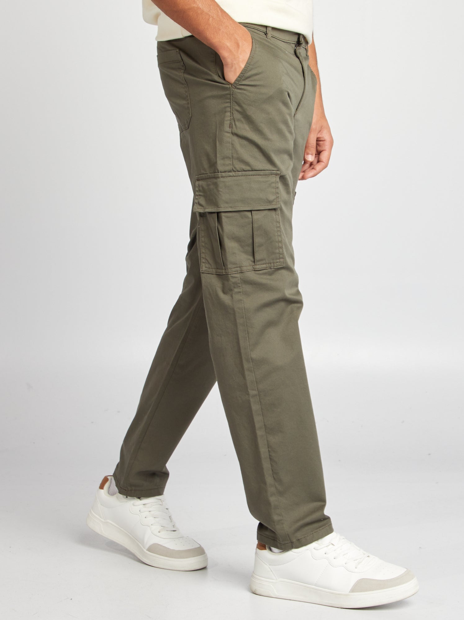 Pantalon multipoches coupe droite - Kaki