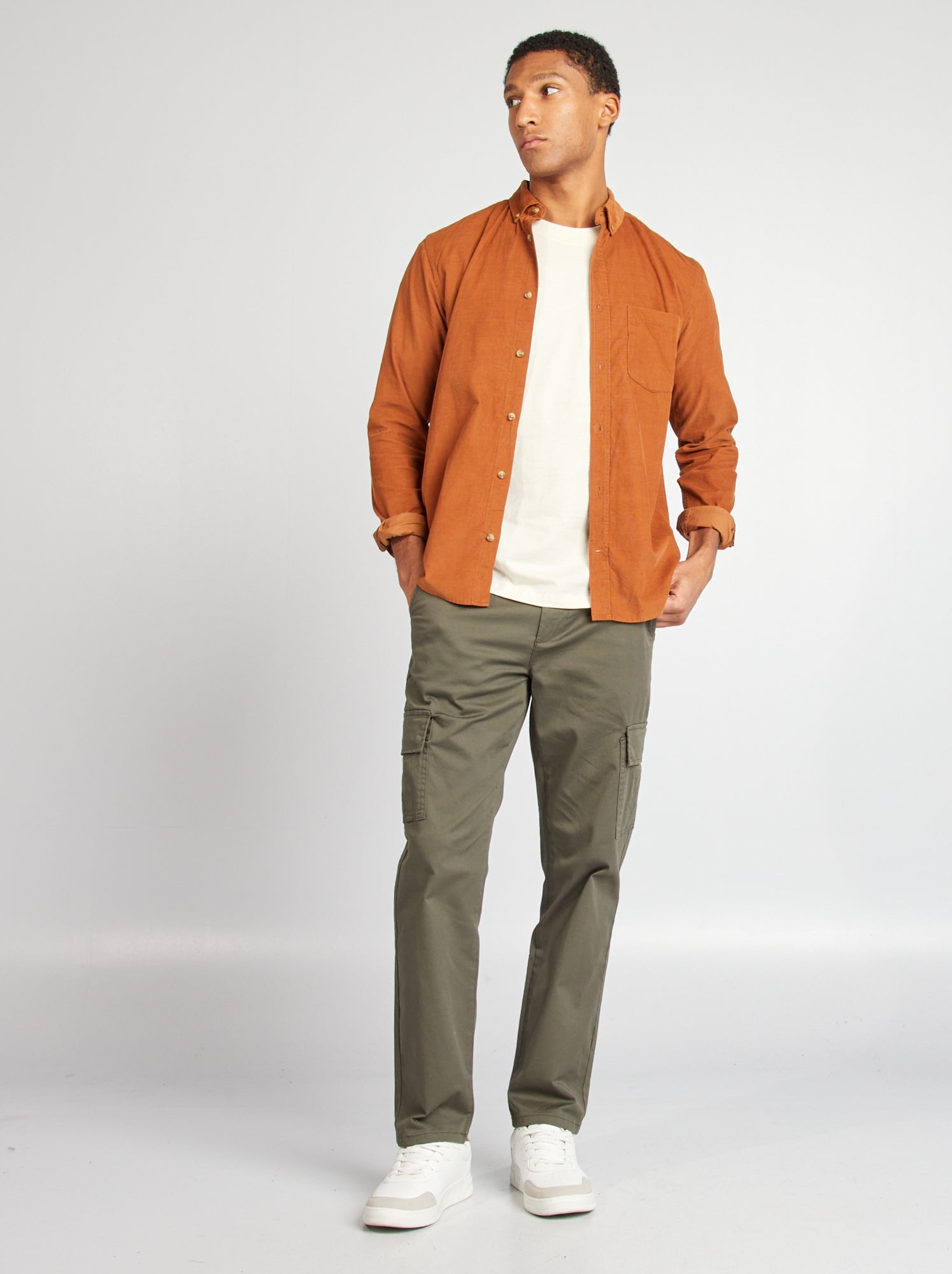 Pantalon multipoches coupe droite - Kaki