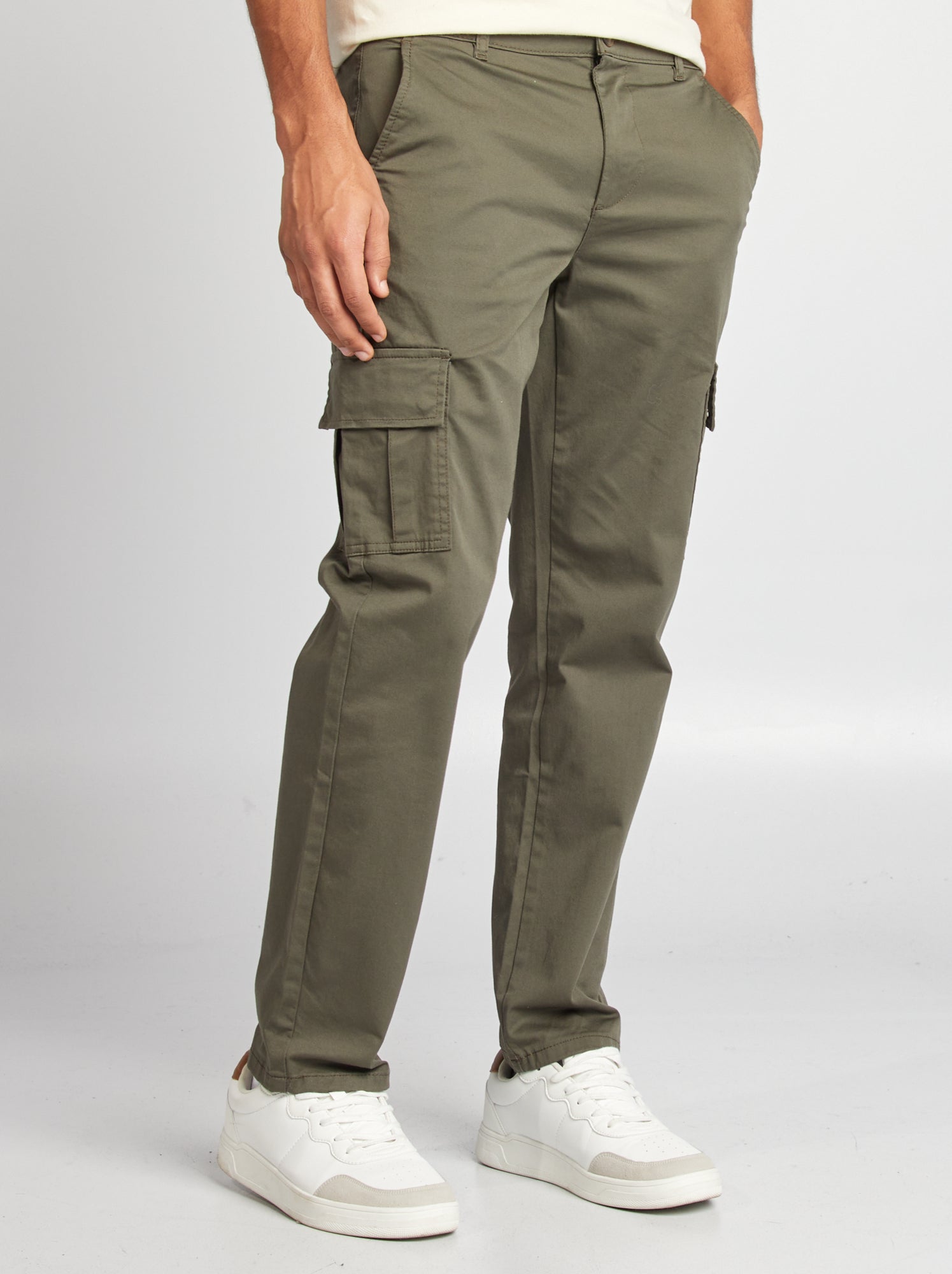 Pantalon multipoches coupe droite - Kaki