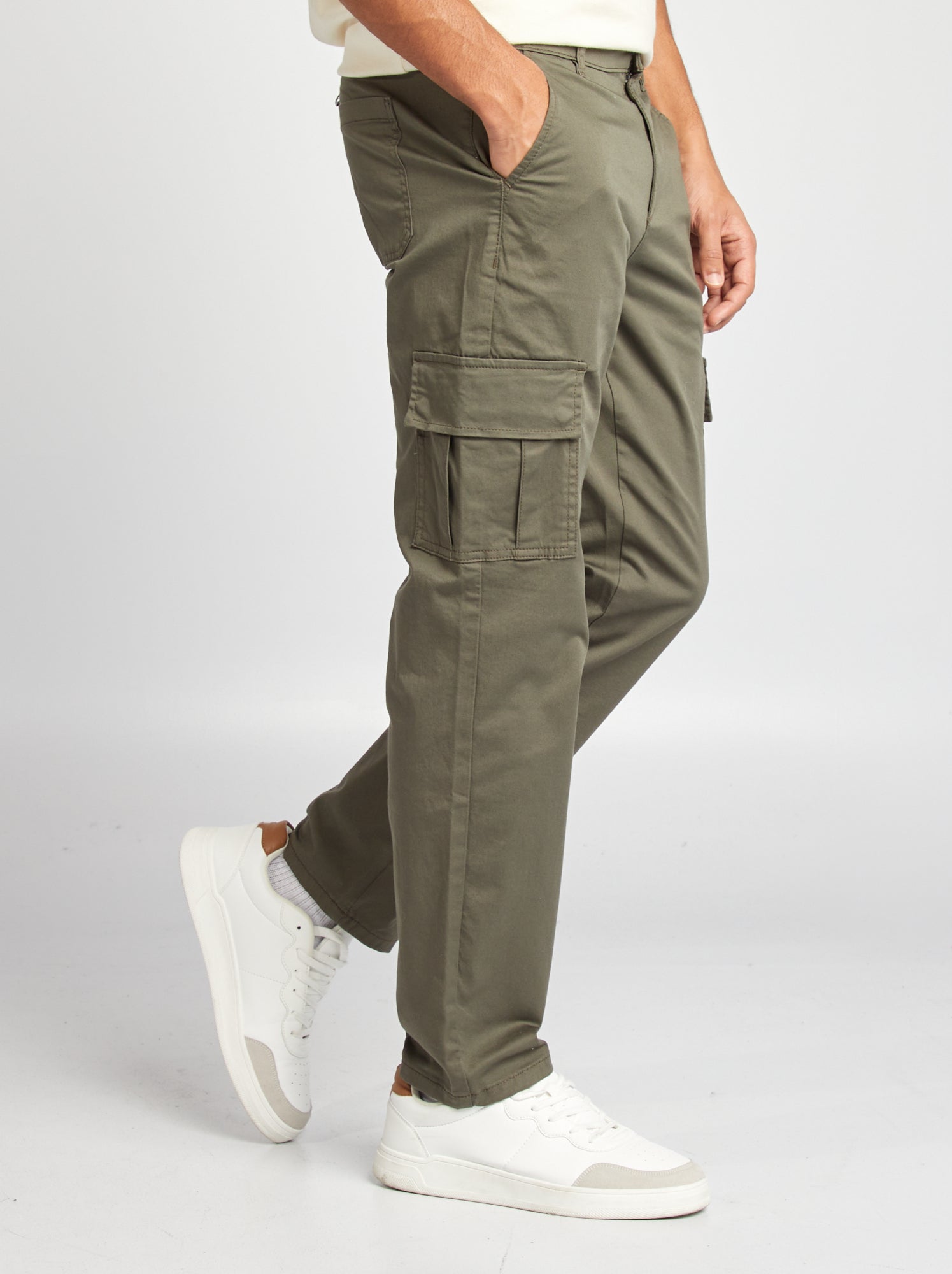 Pantalon multipoches coupe droite - Kaki