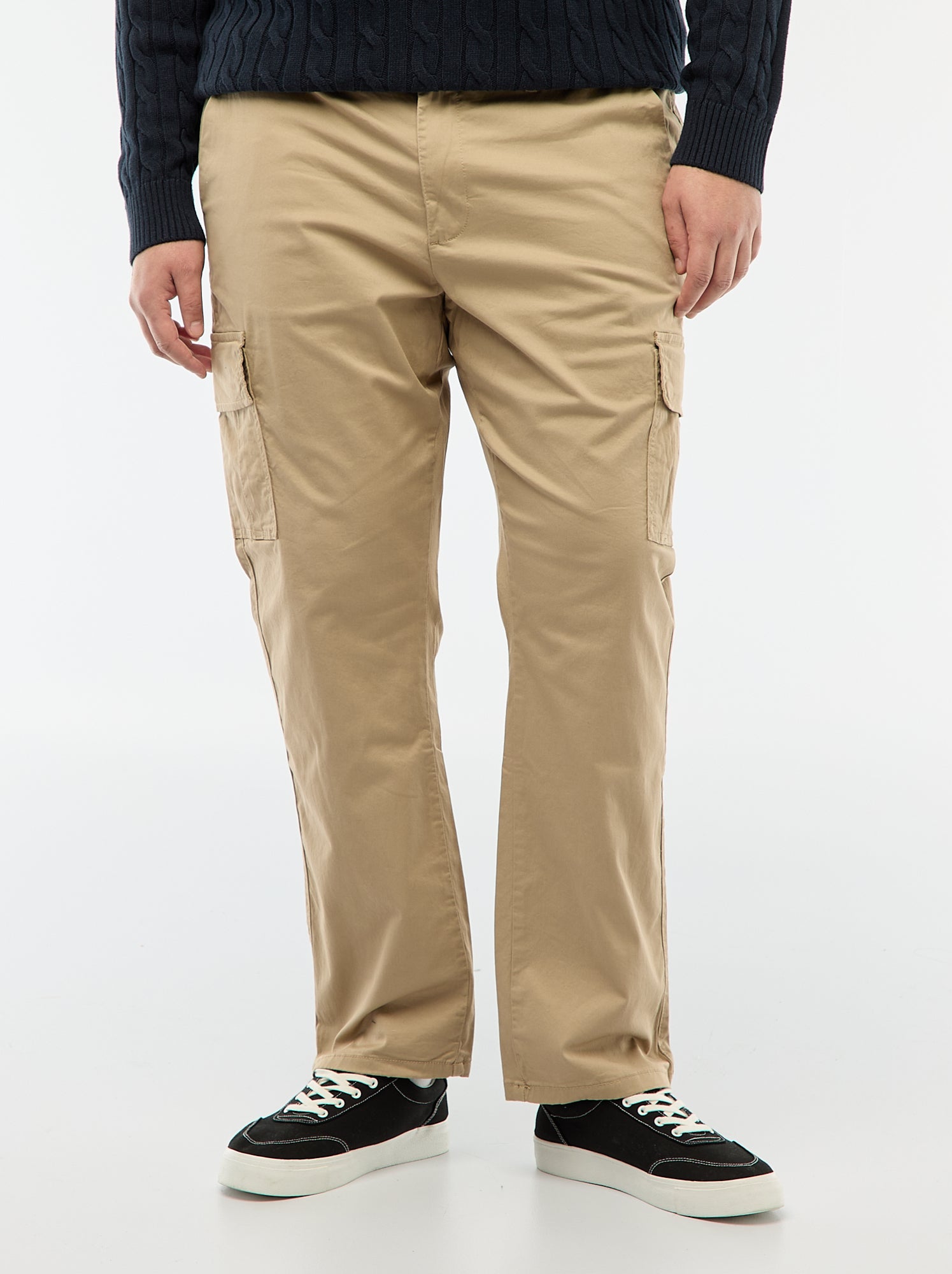 Pantalon multipoches uni avec passant pour ceinture - Beige