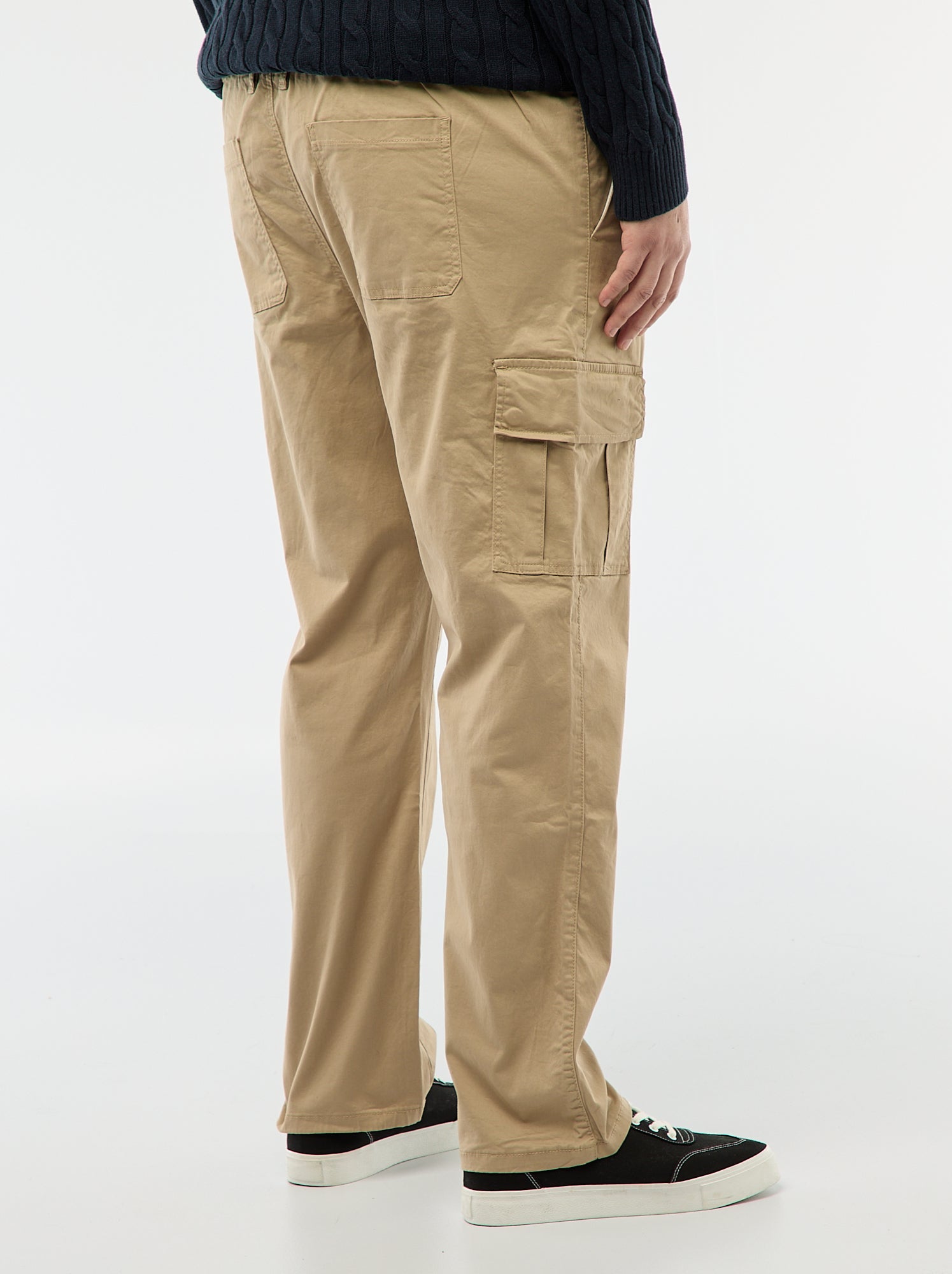Pantalon multipoches uni avec passant pour ceinture - Beige