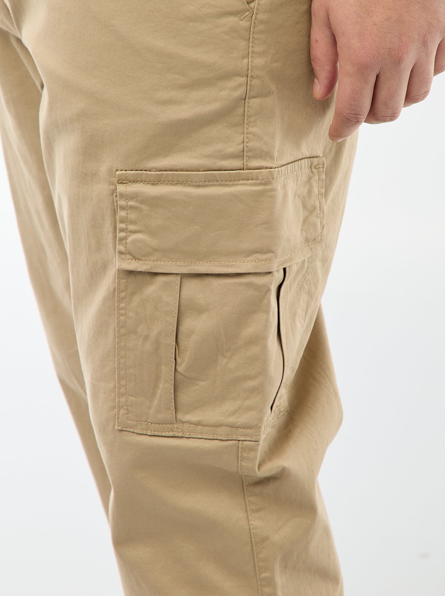Pantalon multipoches uni avec passant pour ceinture - Beige