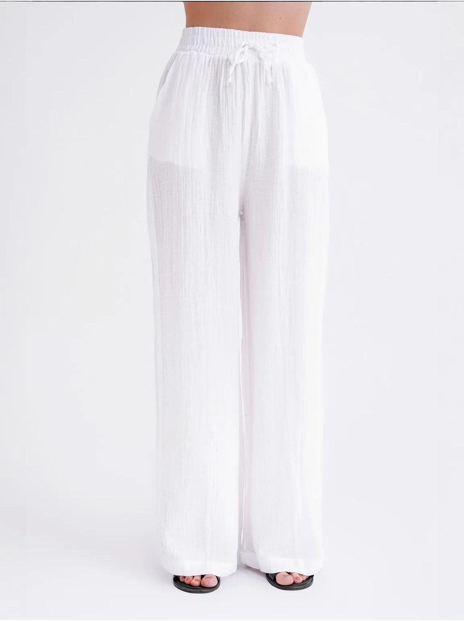 Pantalon palazzo texturé taille haute mixray - Blanc