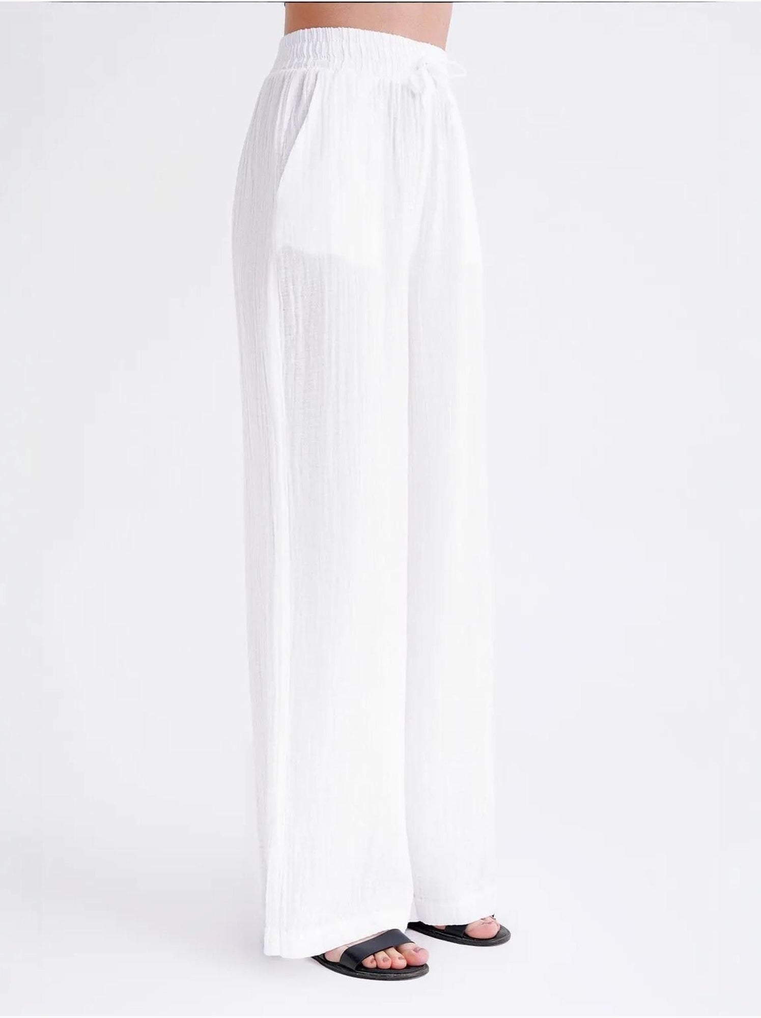 Pantalon palazzo texturé taille haute mixray - Blanc