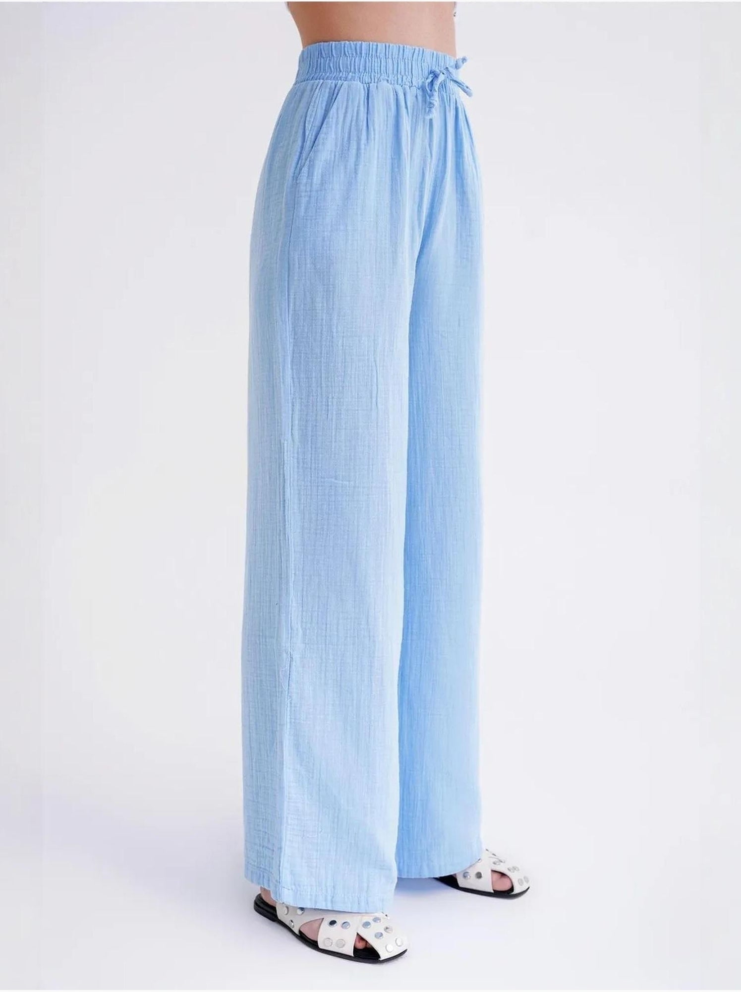 Pantalon palazzo texturé taille haute mixray - Bleu ciel