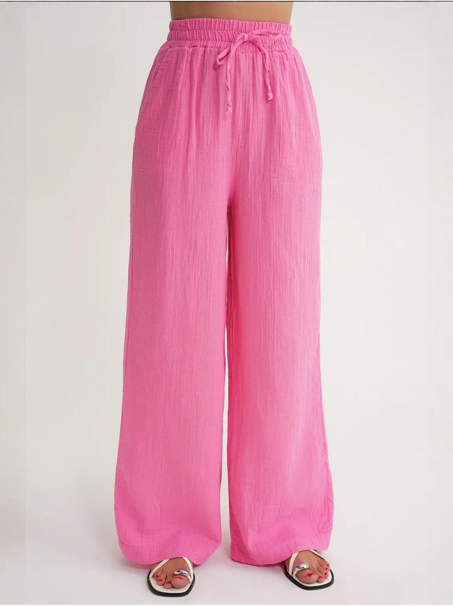 Pantalon palazzo texturé taille haute mixray - Rose
