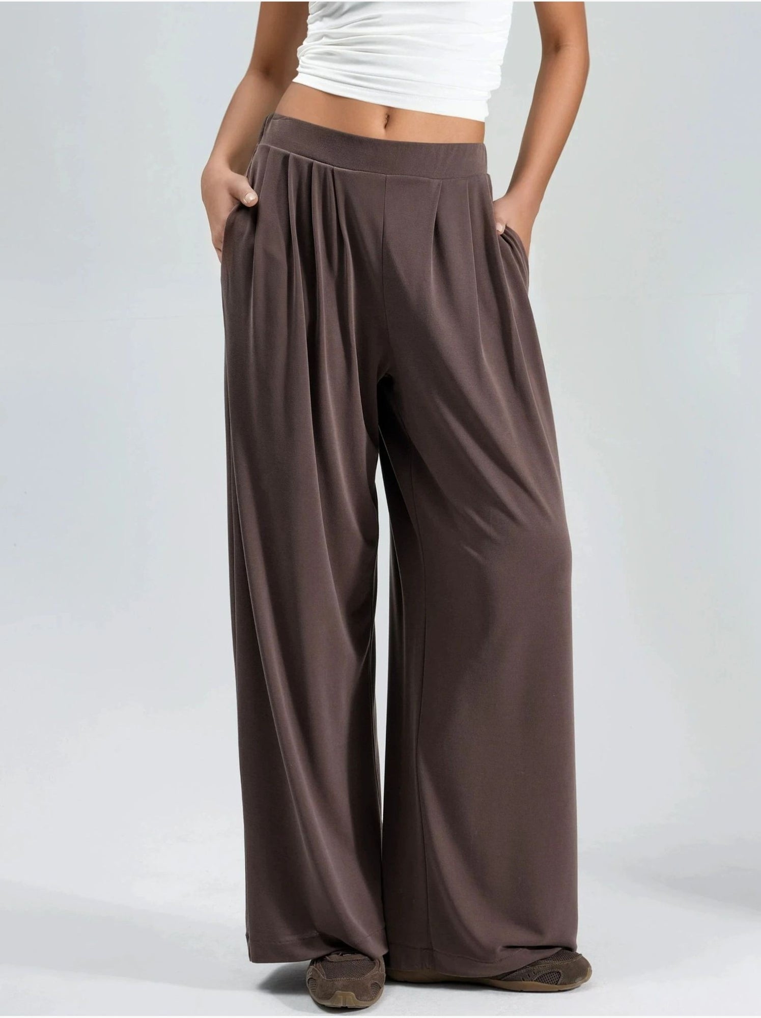 Pantalon plissé taille haute à jambes larges busem - Marron clair