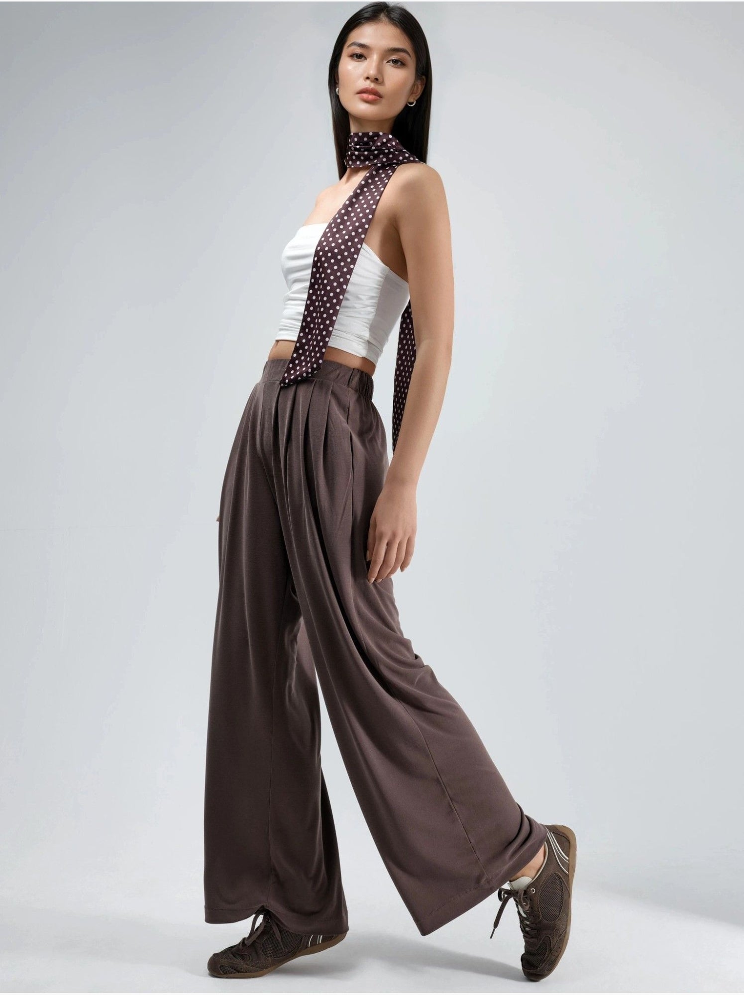 Pantalon plissé taille haute à jambes larges busem - Marron clair