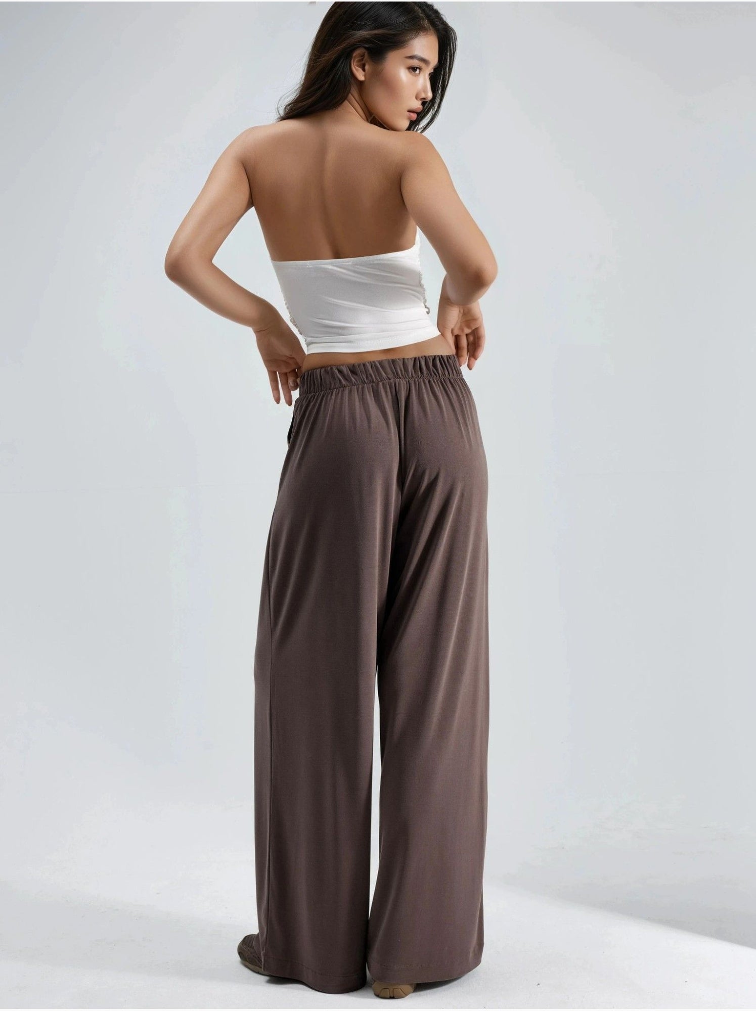 Pantalon plissé taille haute à jambes larges busem - Marron clair