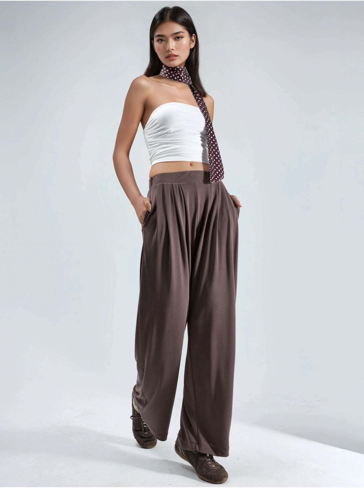 Pantalon plissé taille haute à jambes larges busem - Marron clair