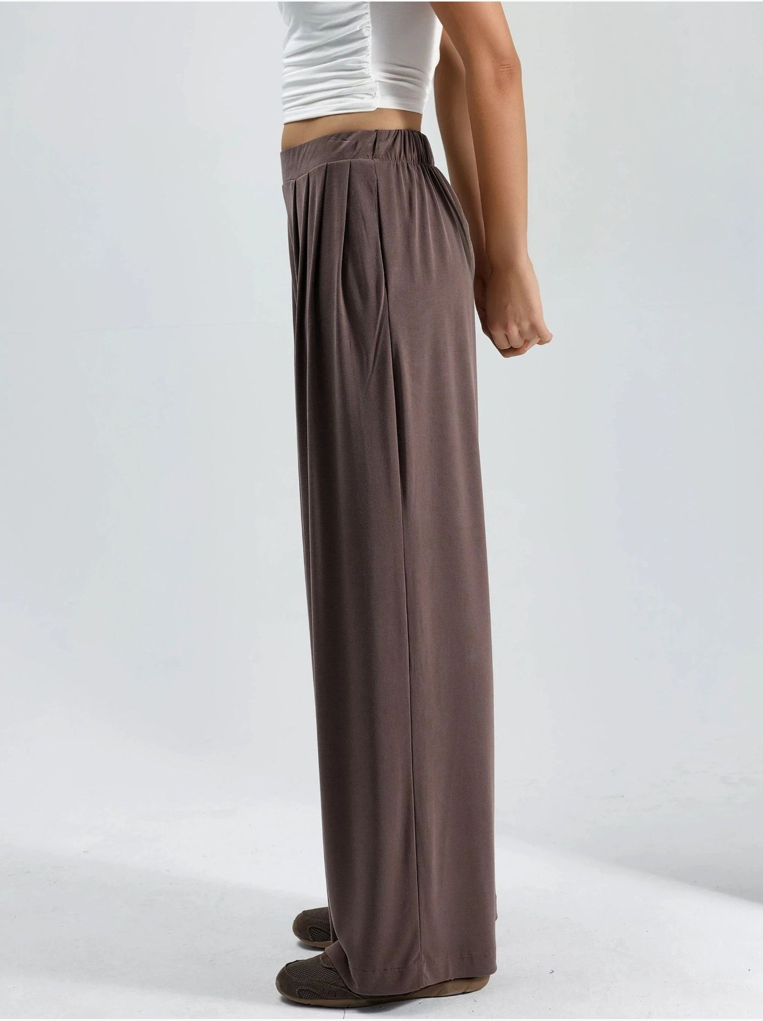 Pantalon plissé taille haute à jambes larges busem - Marron clair