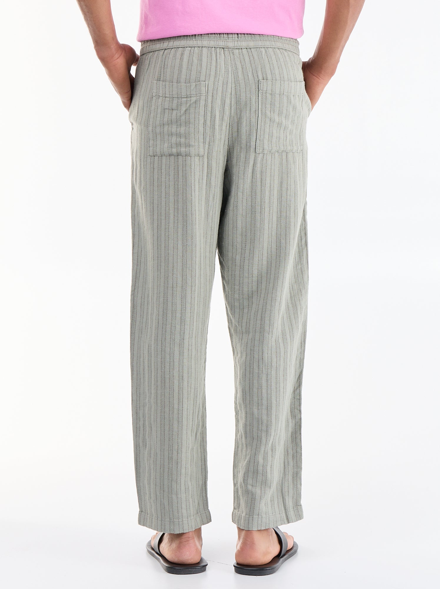 Pantalon rayé en lin mélangé - Vert