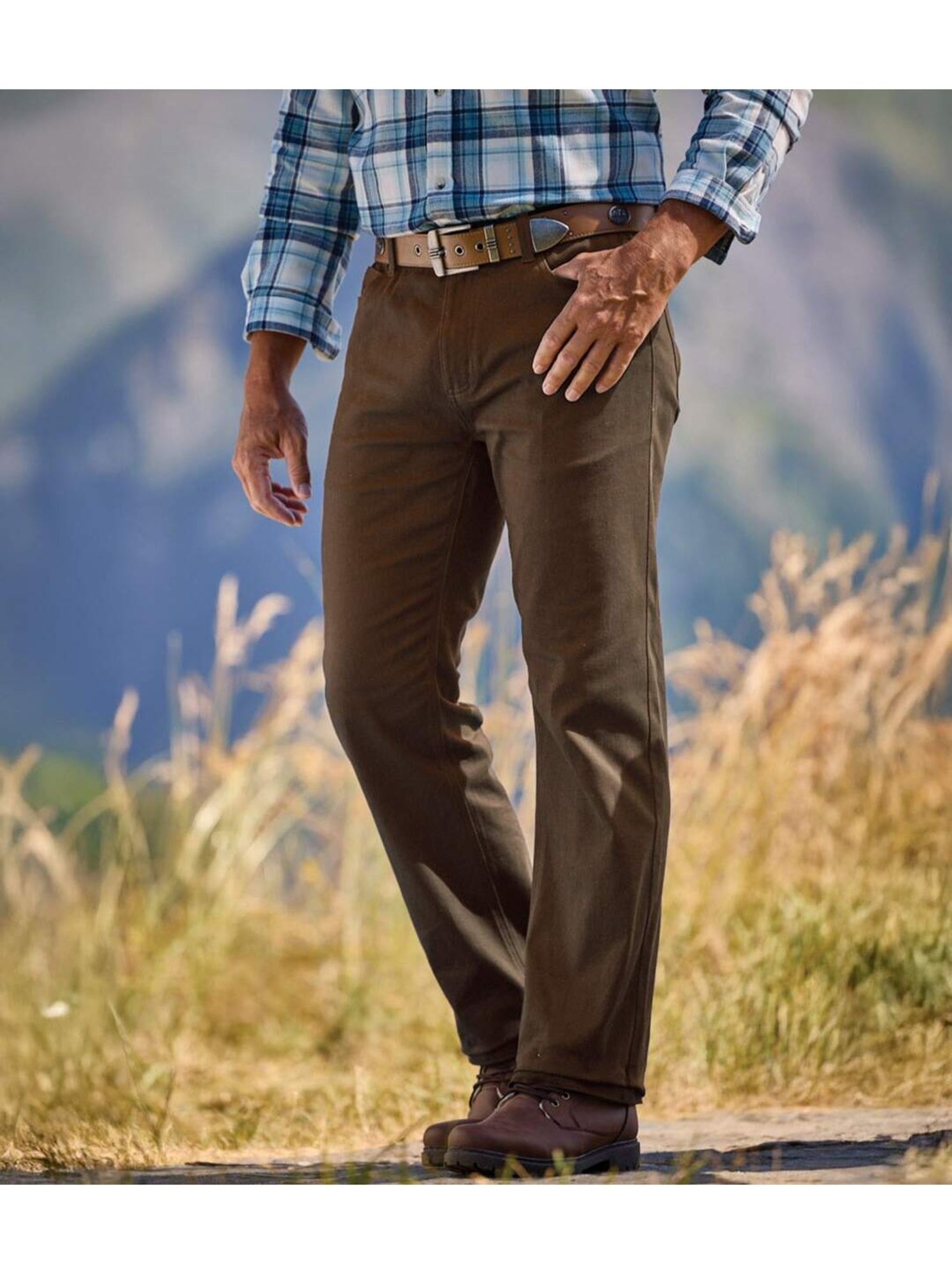 Pantalon regular twill stretch confort   - atlas for men - Marron