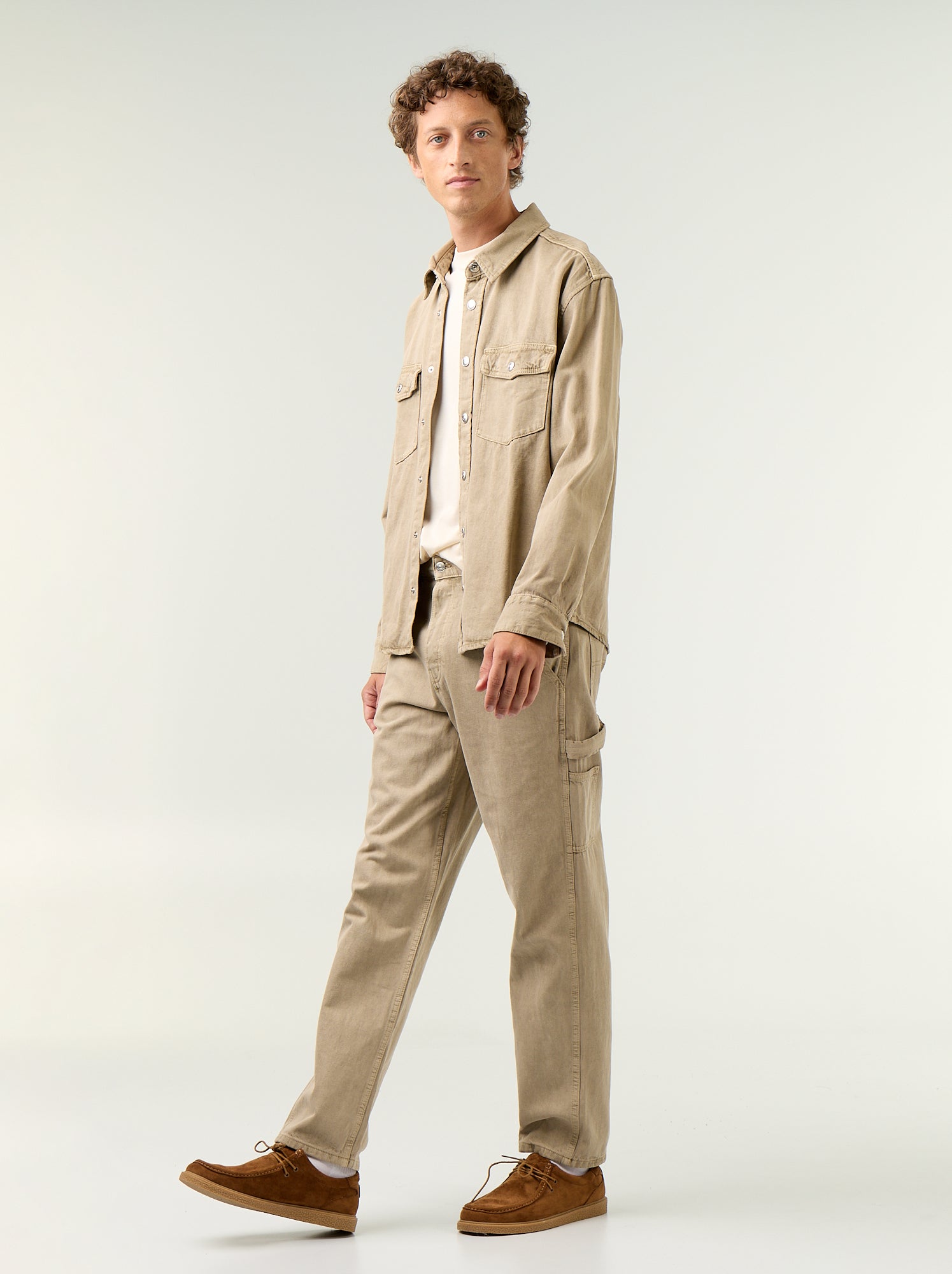 Pantalon style carpenter en denim - Beige