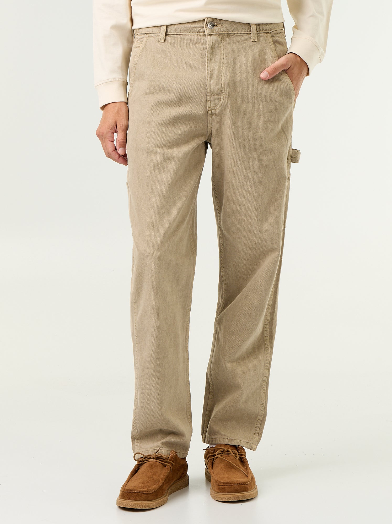 Pantalon style carpenter en denim - Beige