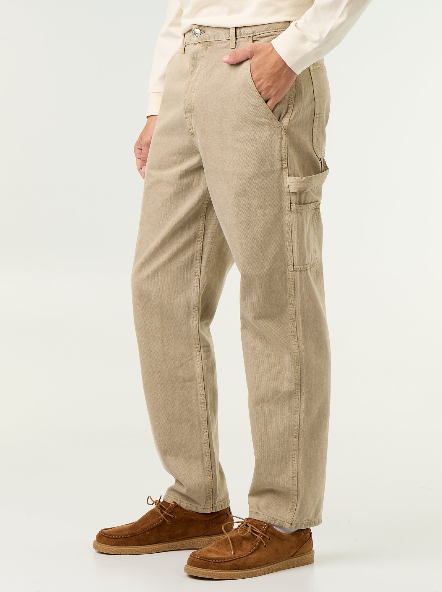 Pantalon style carpenter en denim - Beige