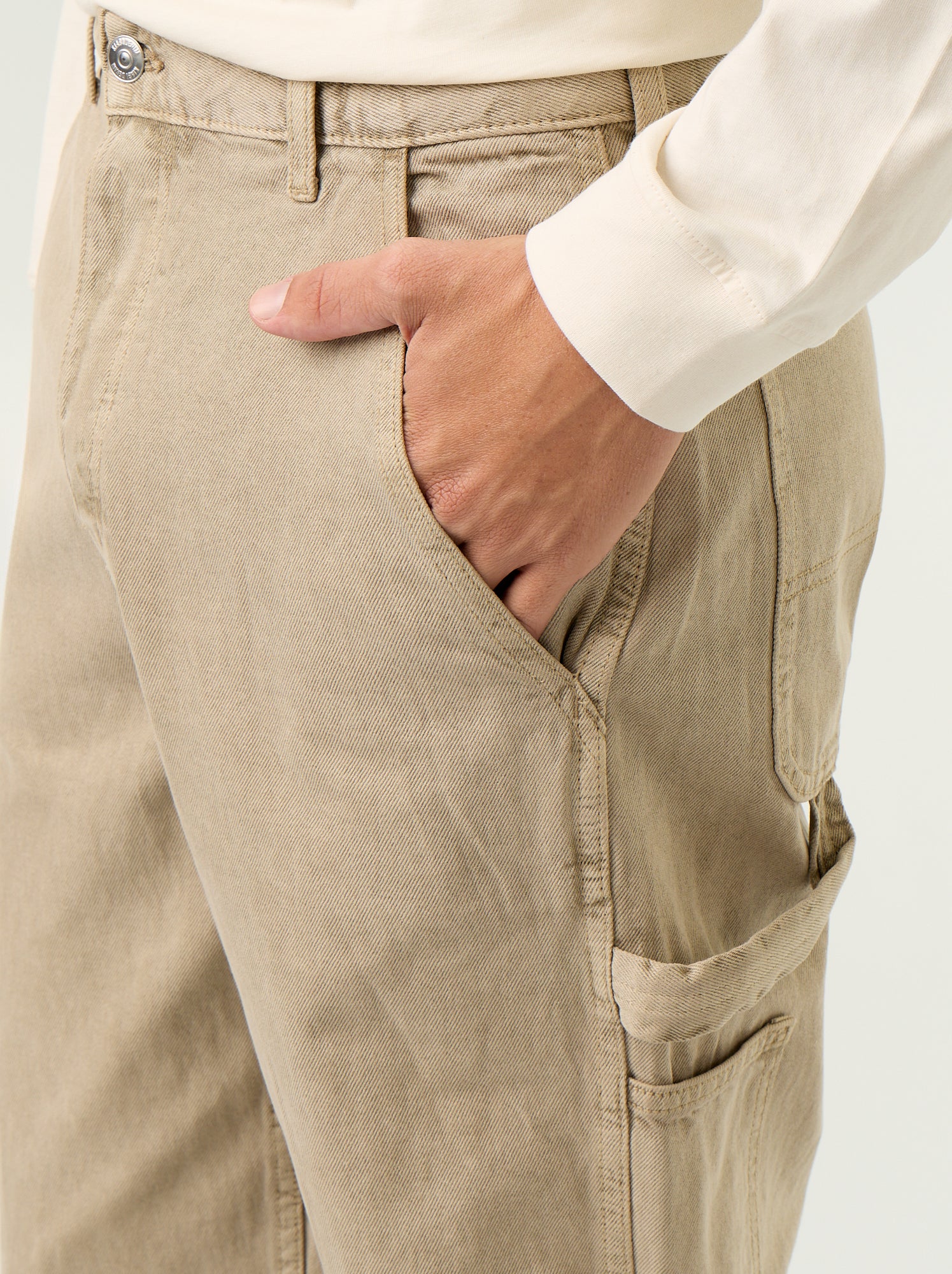 Pantalon style carpenter en denim - Beige