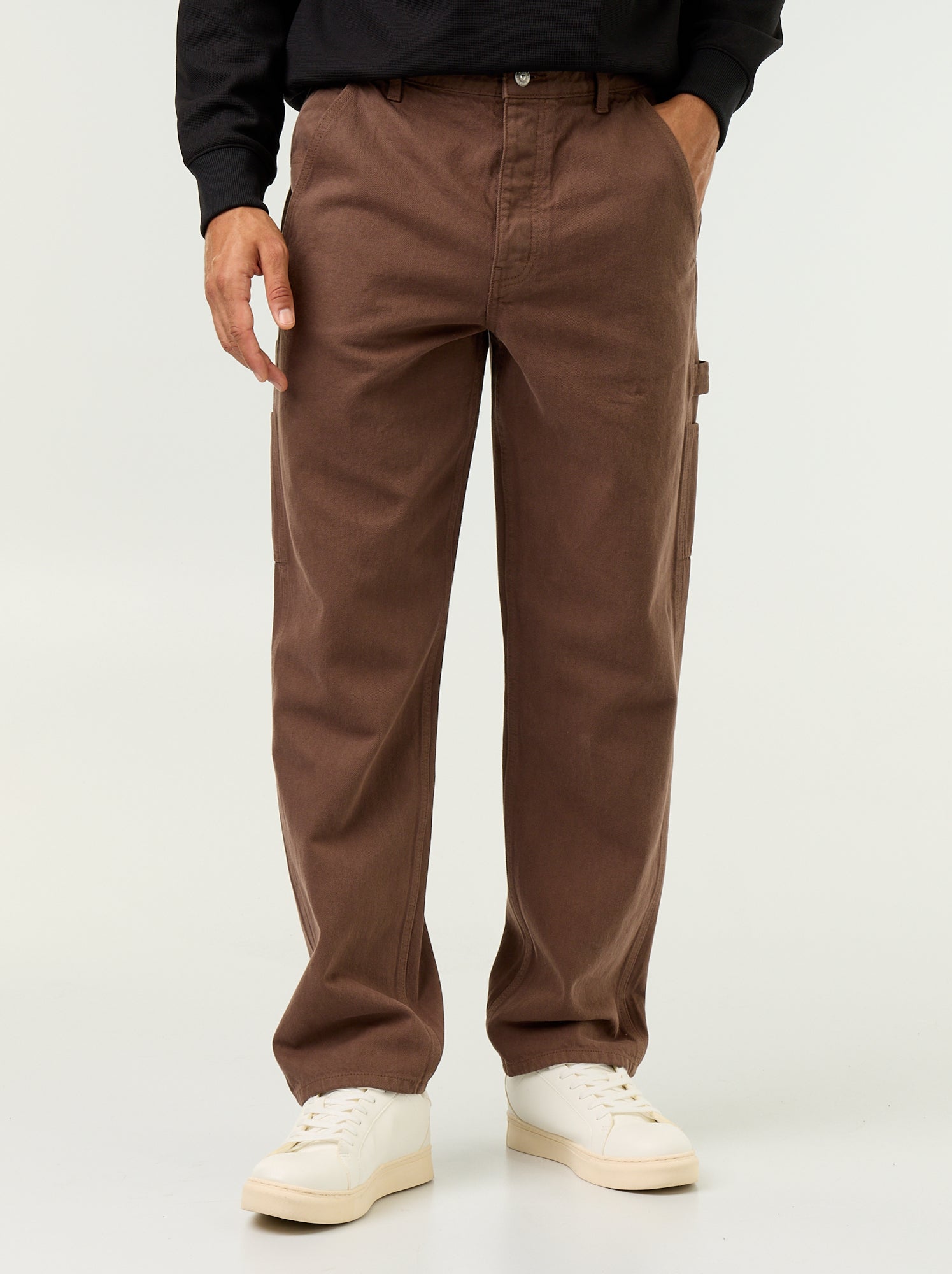 Pantalon style carpenter en denim - Marron