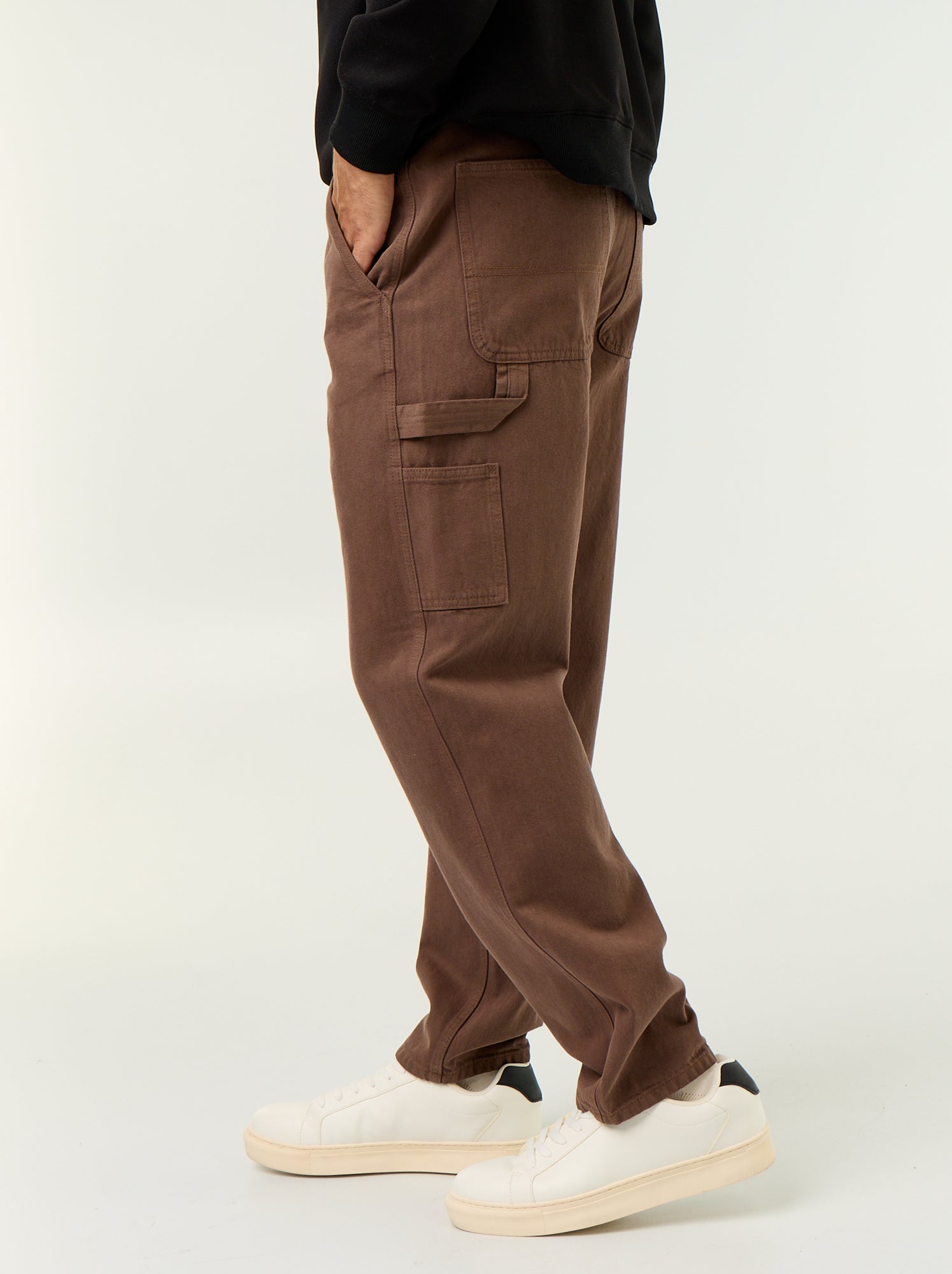 Pantalon style carpenter en denim - Marron