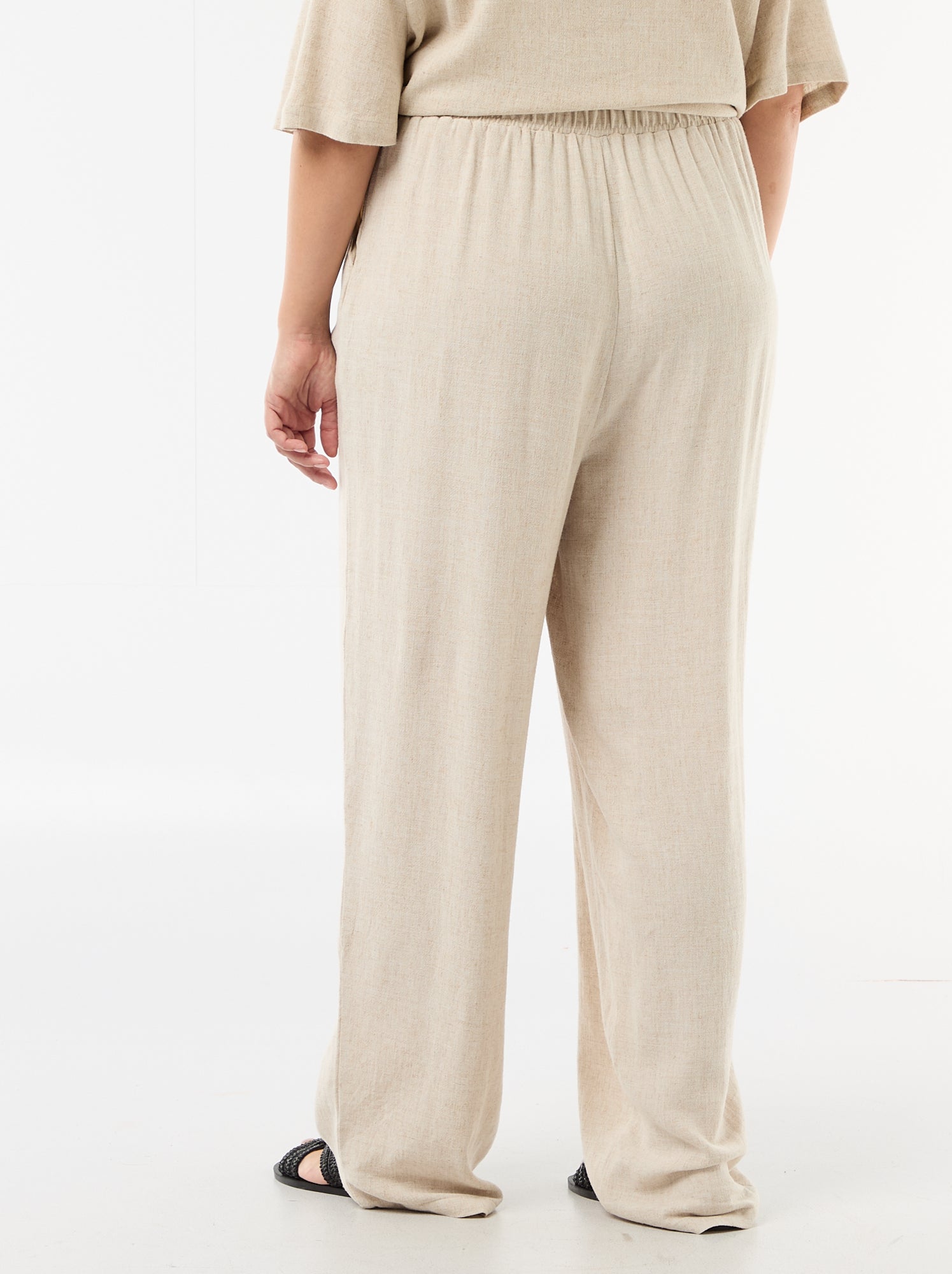 Pantalon uni en lin mélangé - Beige
