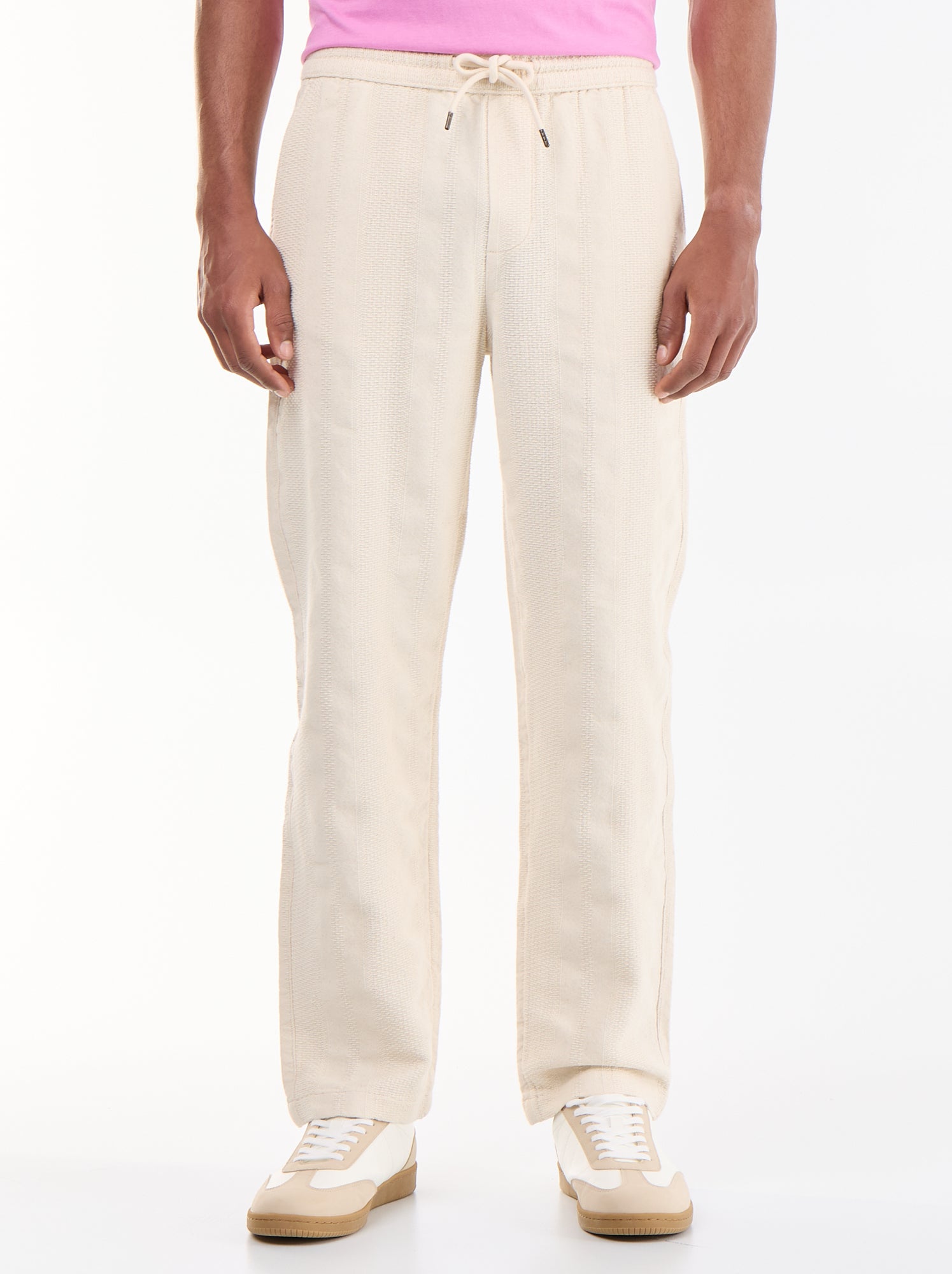 Pantalon uni en matière texturée - Beige