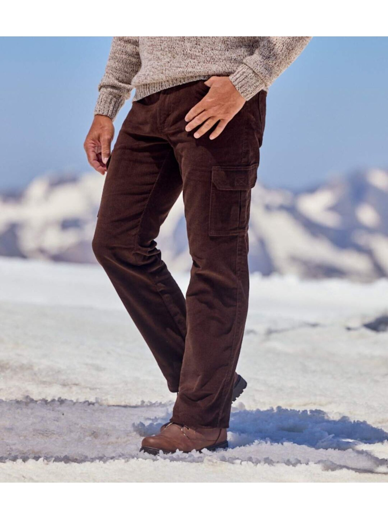 Pantalon velours semi elastiquee cargo  - atlas for men - Marron