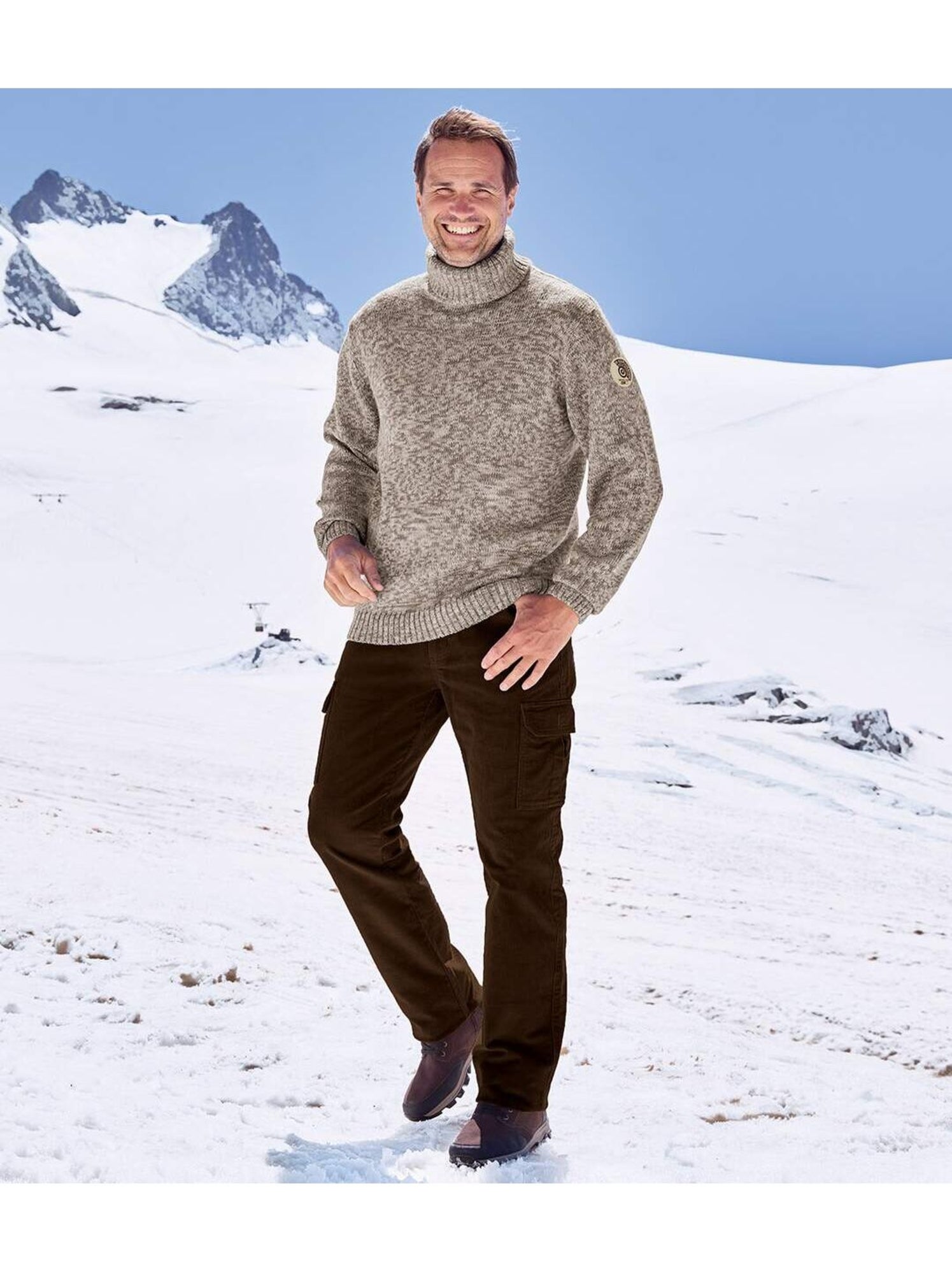 Pantalon velours semi elastiquee cargo  - atlas for men - Marron