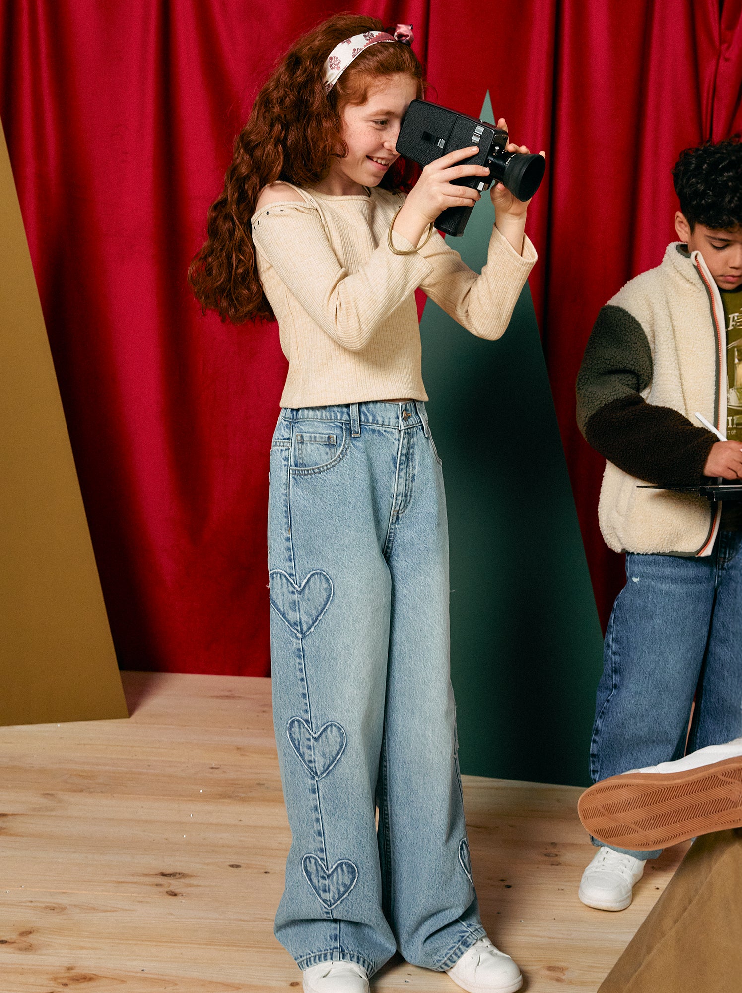 Pantalon wide leg avec broderies - Bleu (GJK43_1)