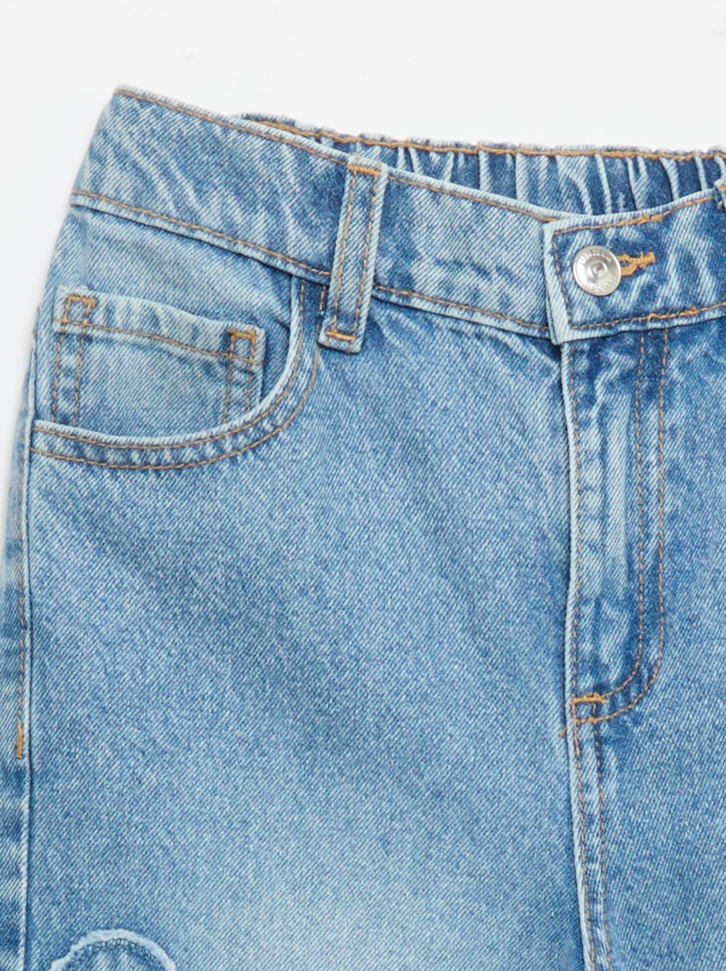 Pantalon wide leg avec broderies - Bleu (GJK43_1)