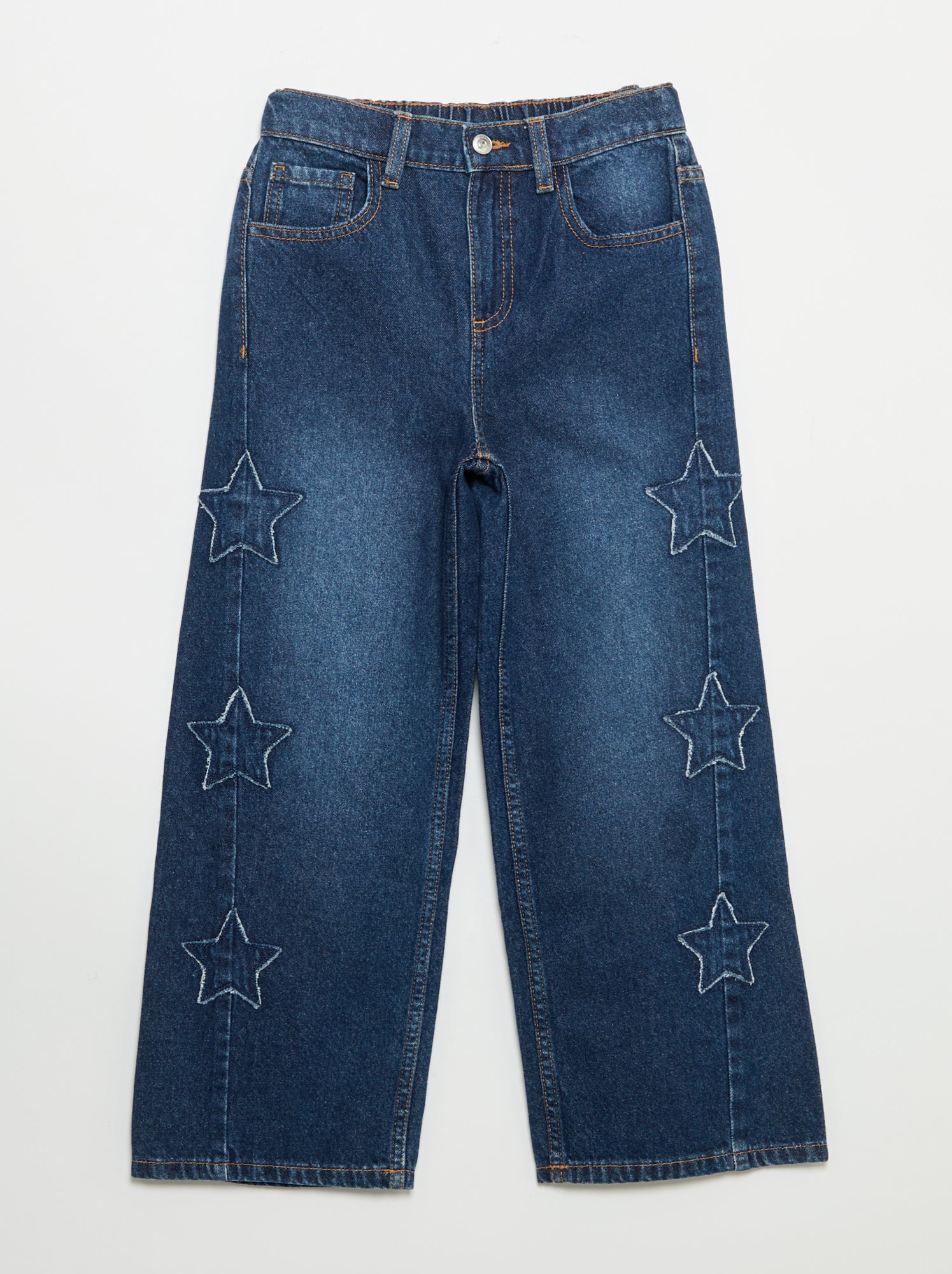 Pantalon wide leg avec broderies - Bleu (GJK43_2)