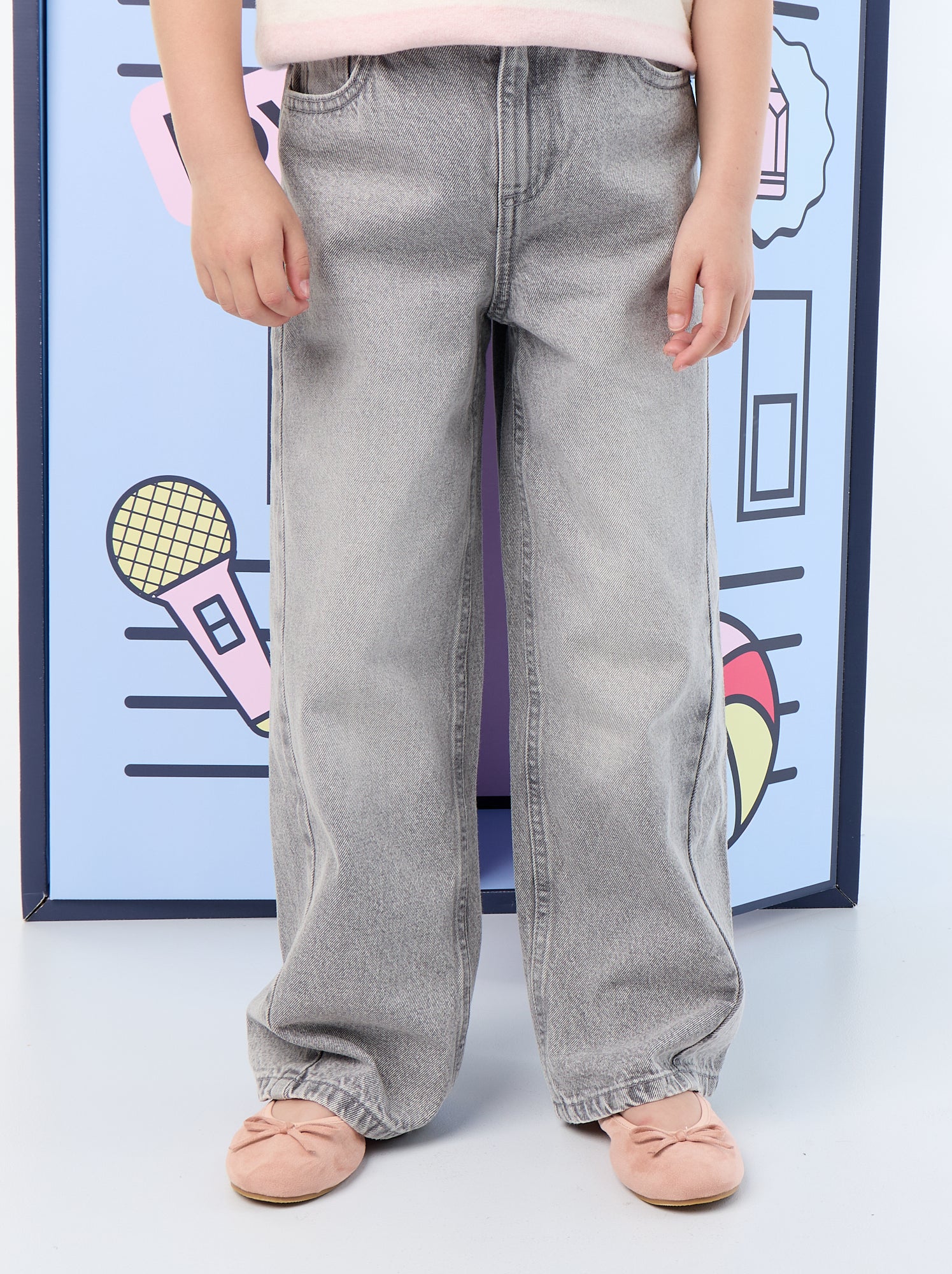 Pantalon wide leg avec broderies - Gris (GJK43_3)