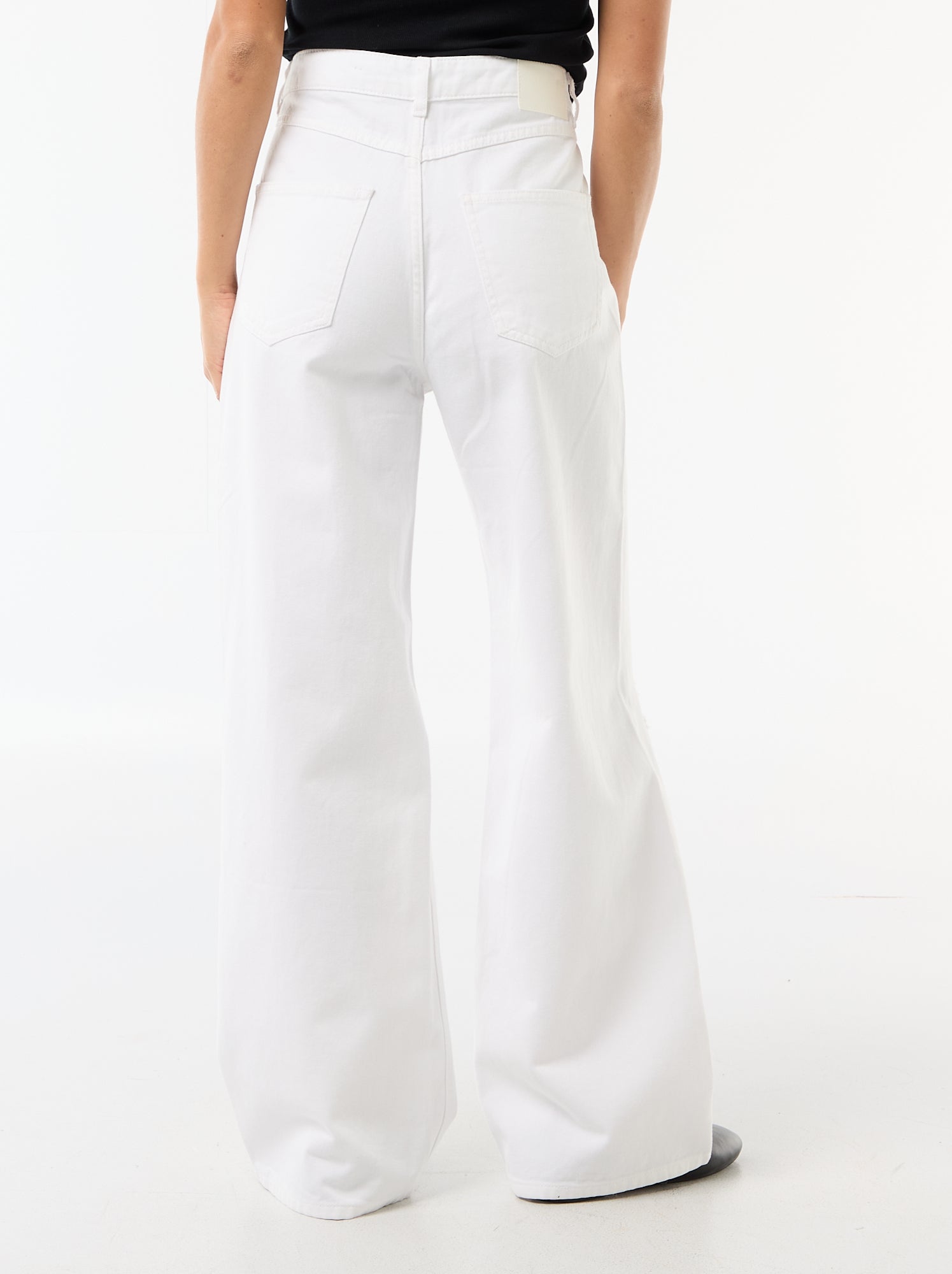 Pantalon wide leg destroy taille basse - Blanc