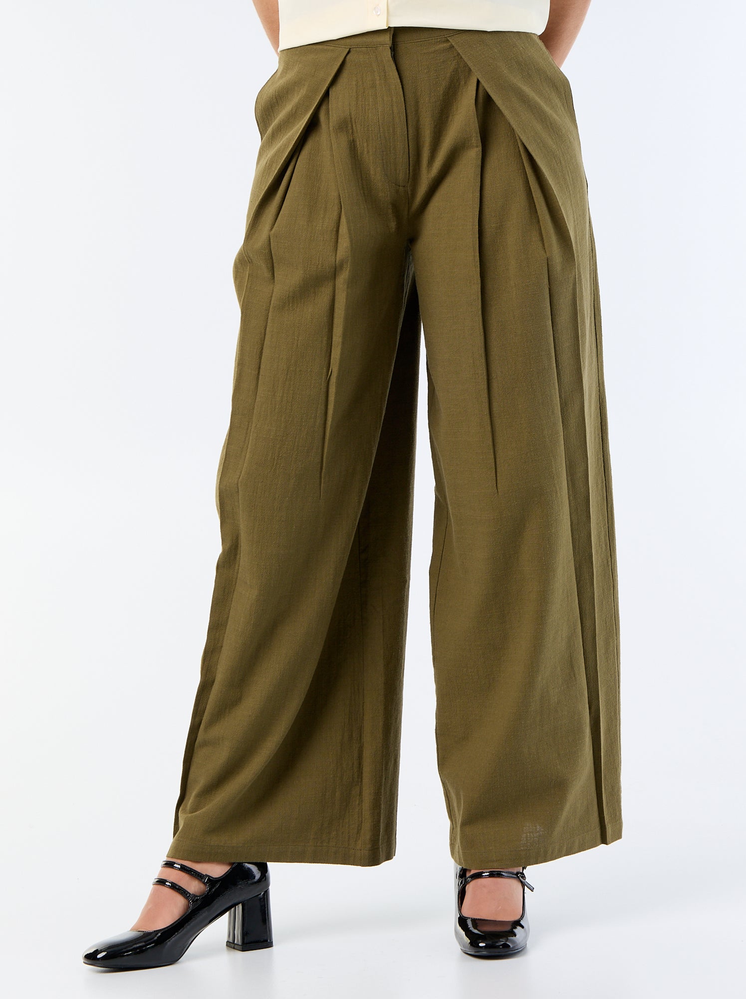 Pantalon wide leg en lin mélangé - Vert