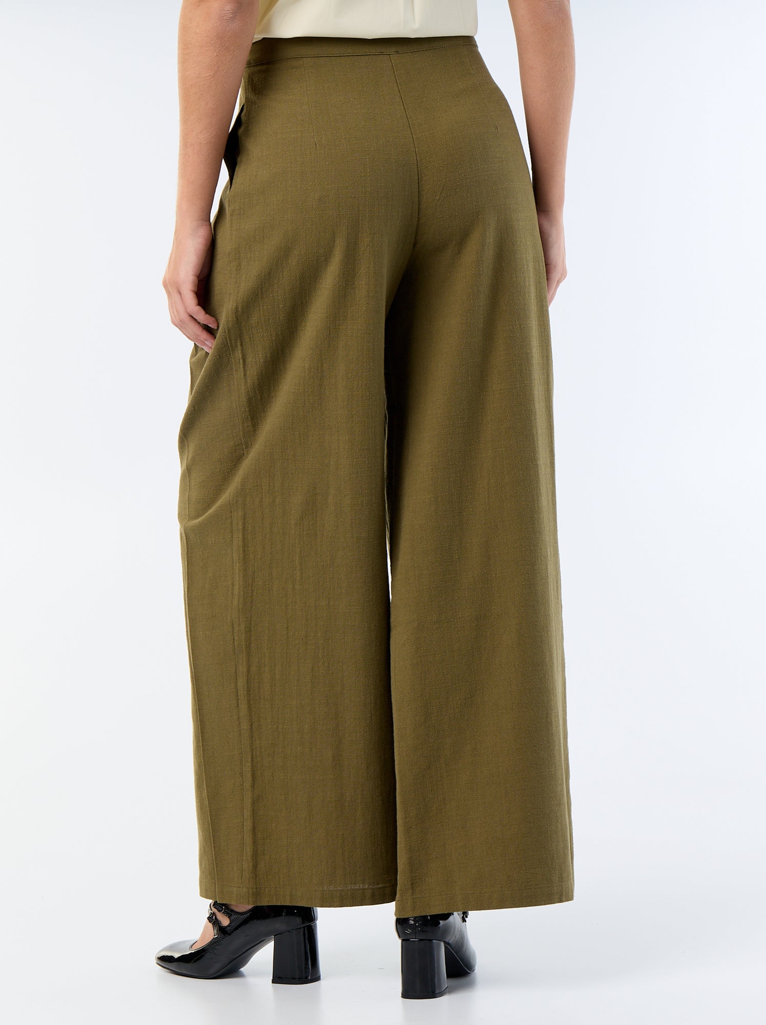 Pantalon wide leg en lin mélangé - Vert