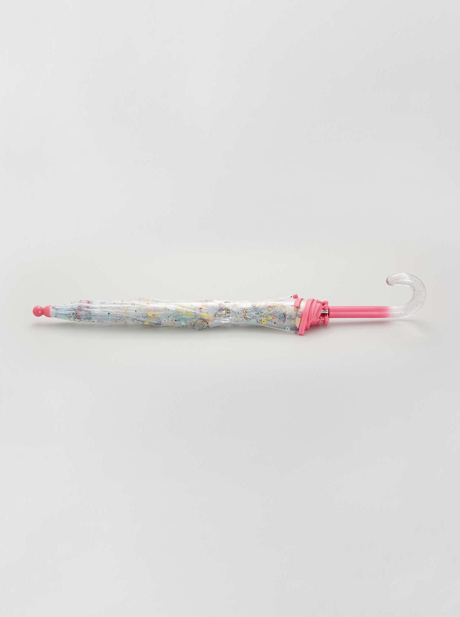 Parapluie transparent 'chat et arc-en-ciel' - rose