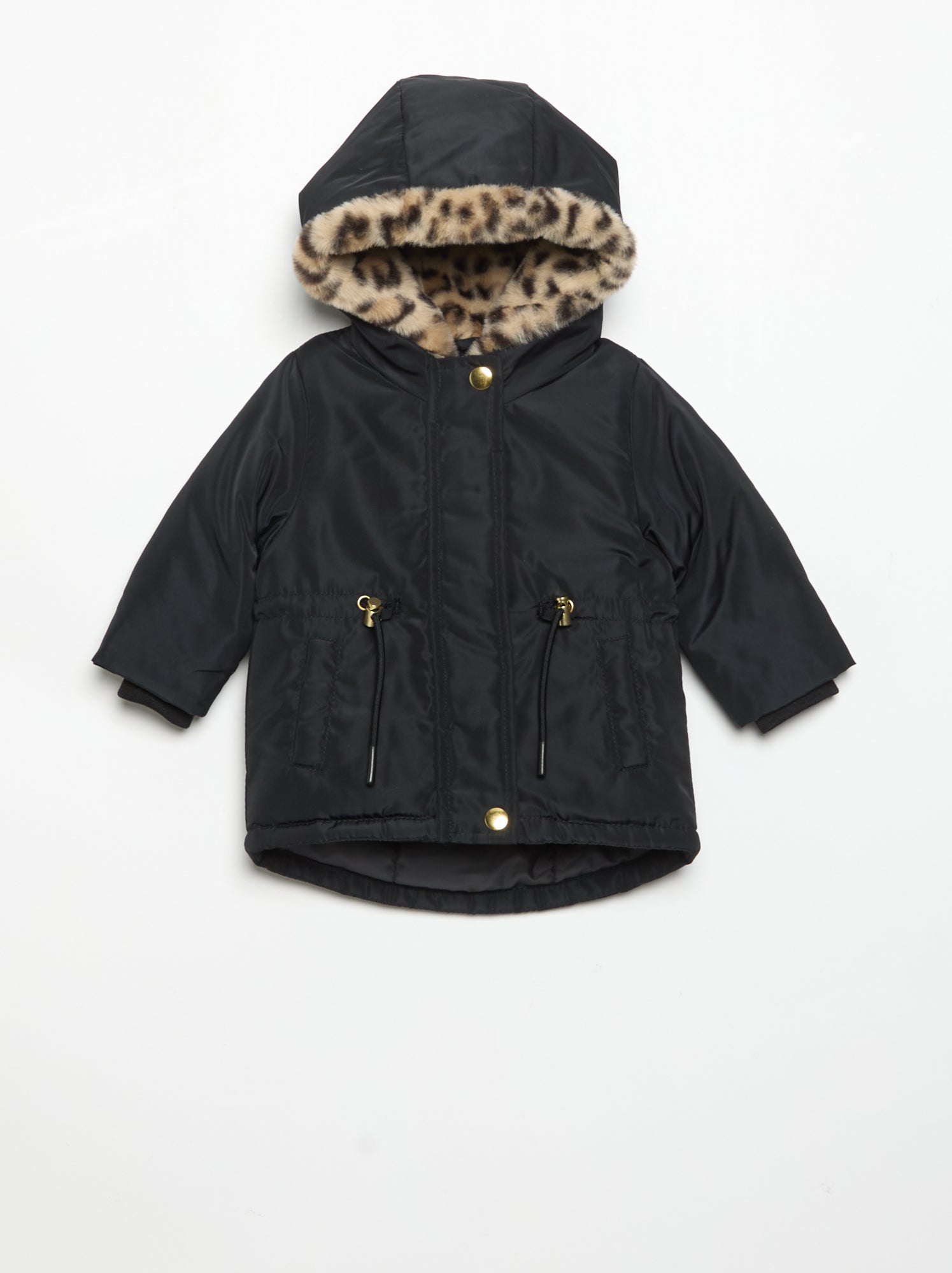 Parka à capuche doublée en fausse fourrure - Noir