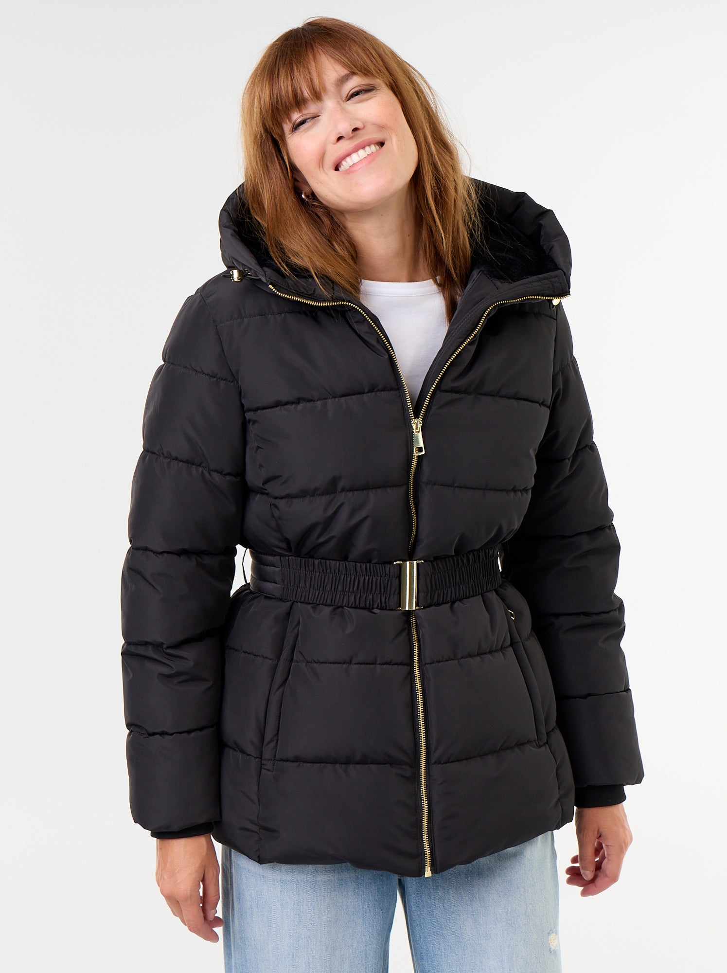 Parka à capuche doublée fausse fourrure - Noir