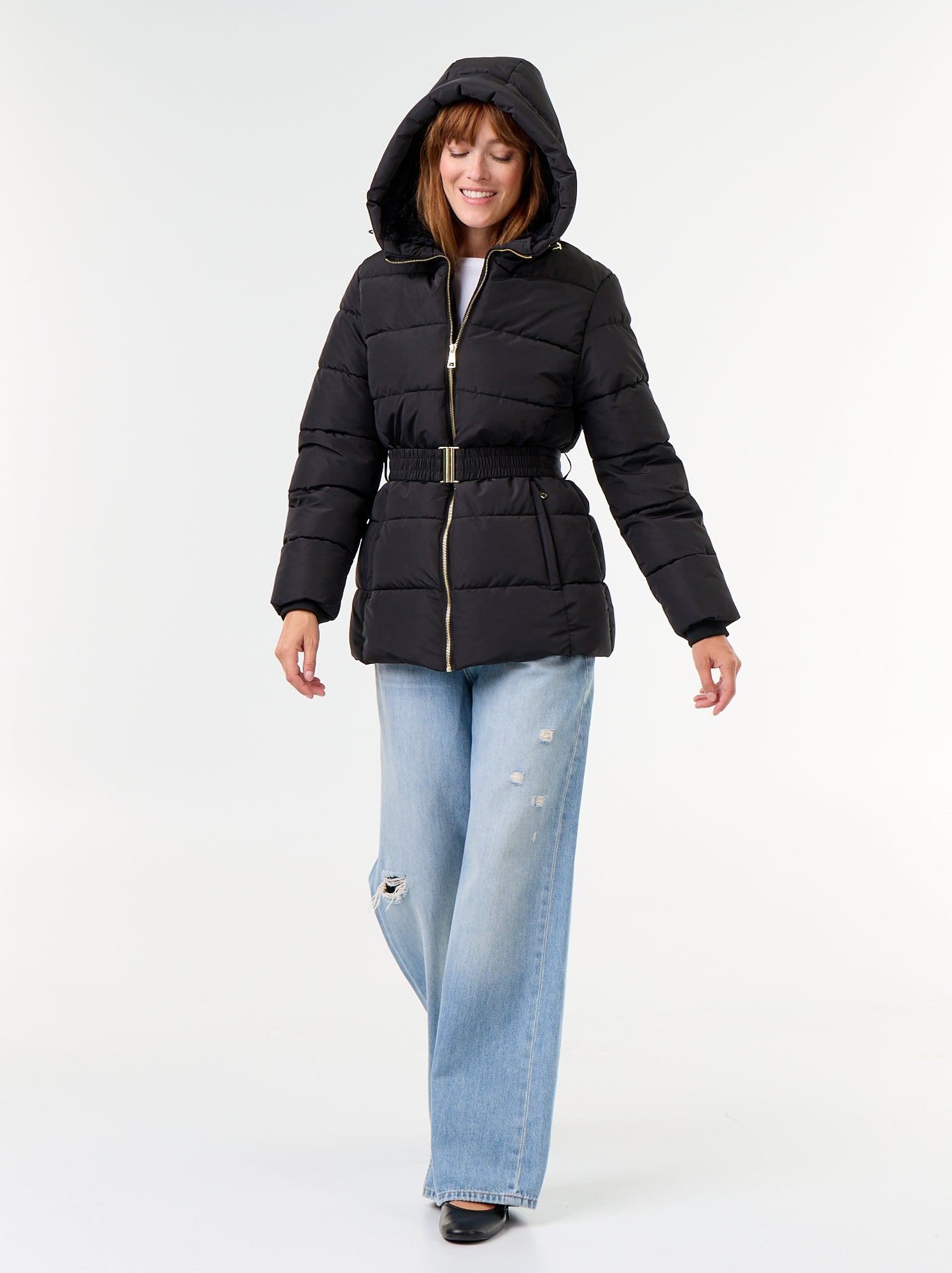 Parka à capuche doublée fausse fourrure - Noir
