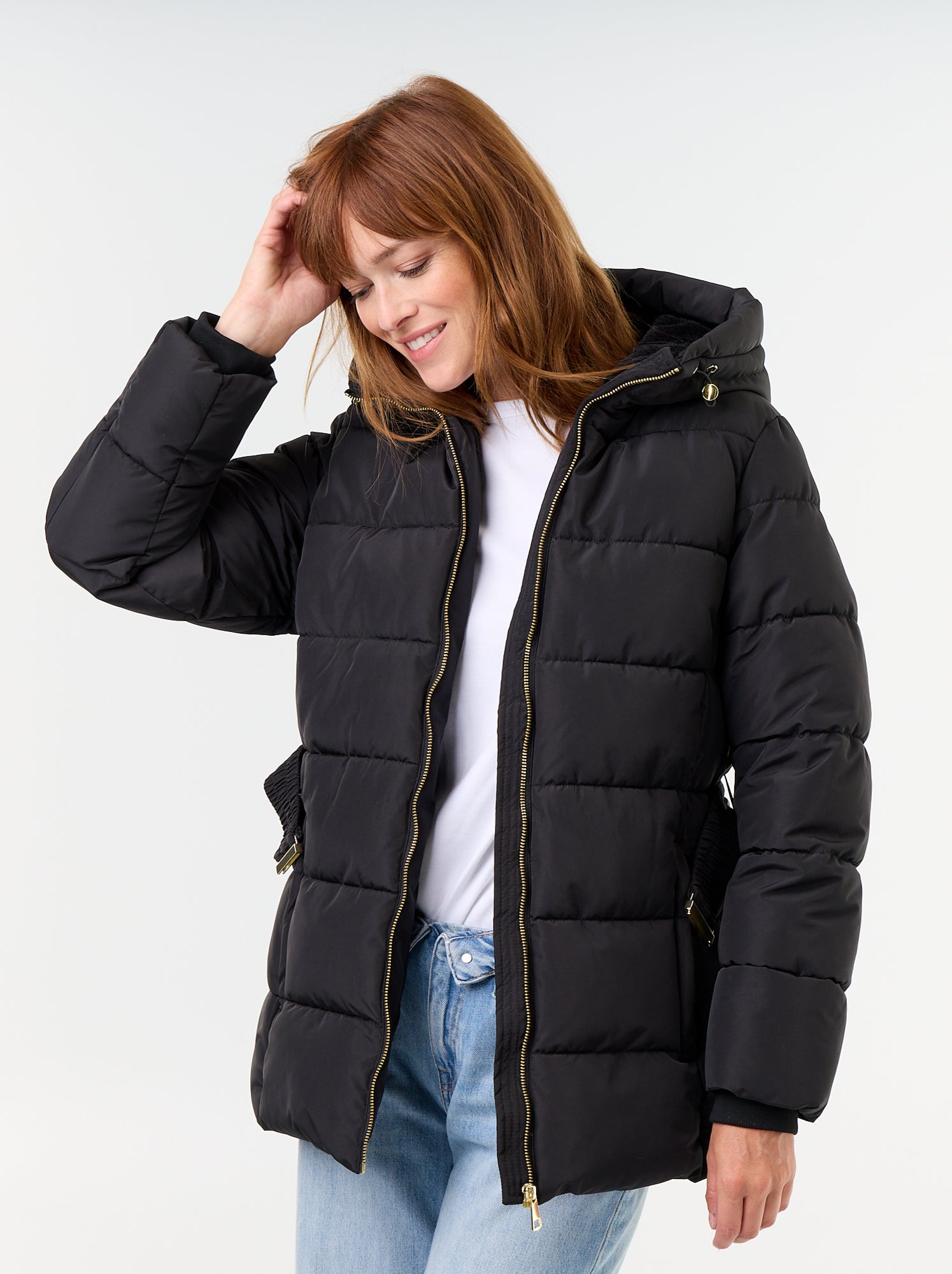 Parka à capuche doublée fausse fourrure - Noir