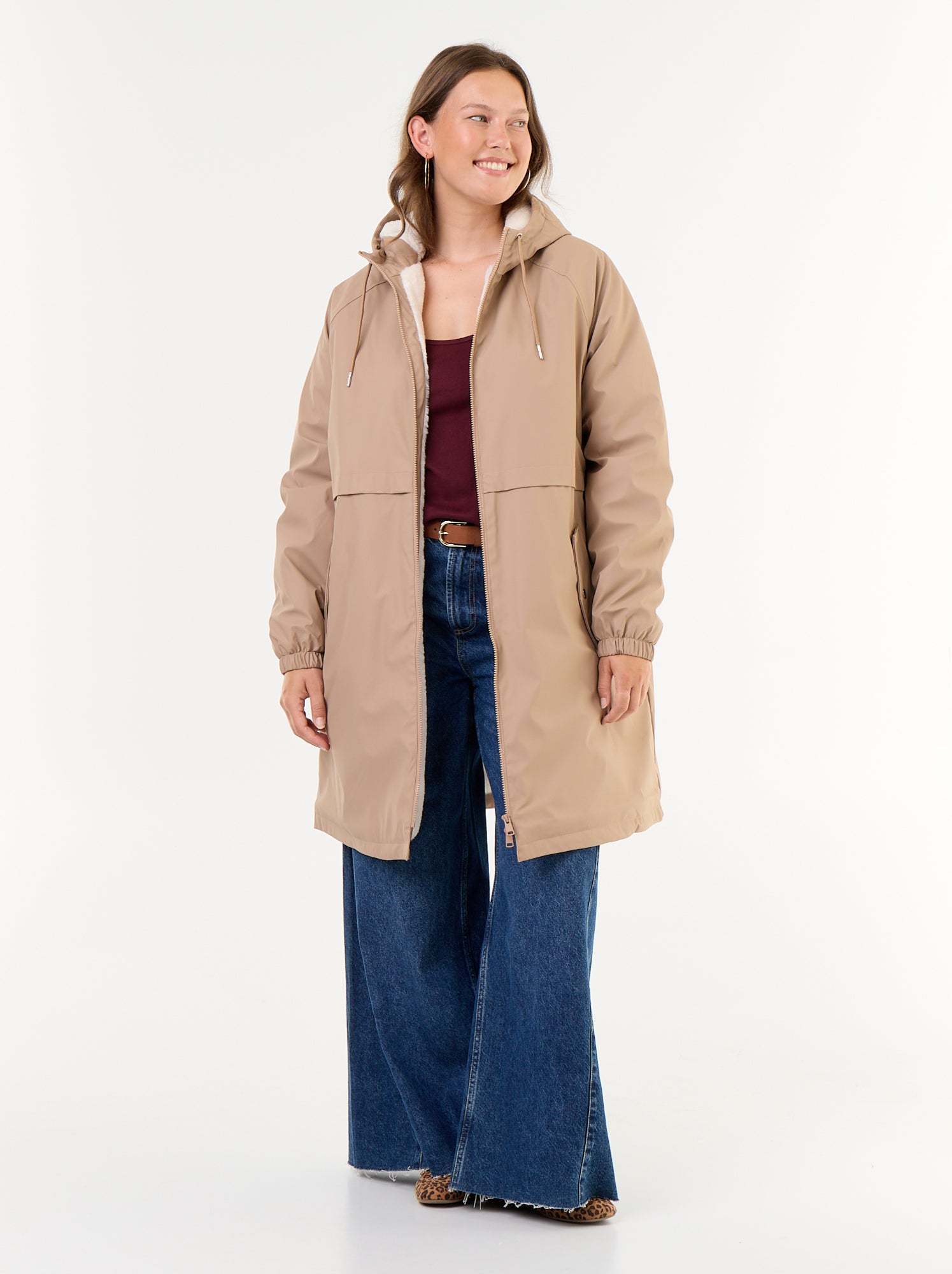 Parka gummy doublée à capuche - Marron