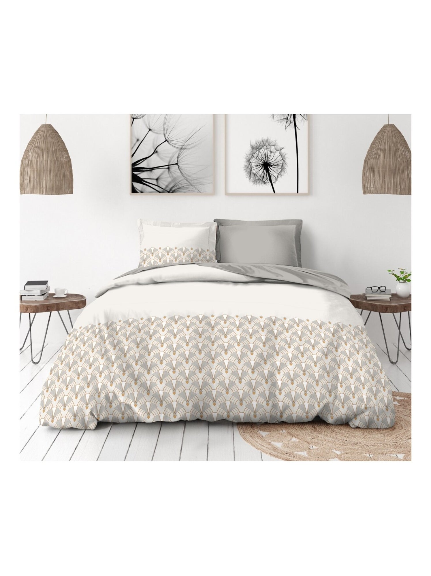 Parure de couette en percale de coton L'élégante - Beige