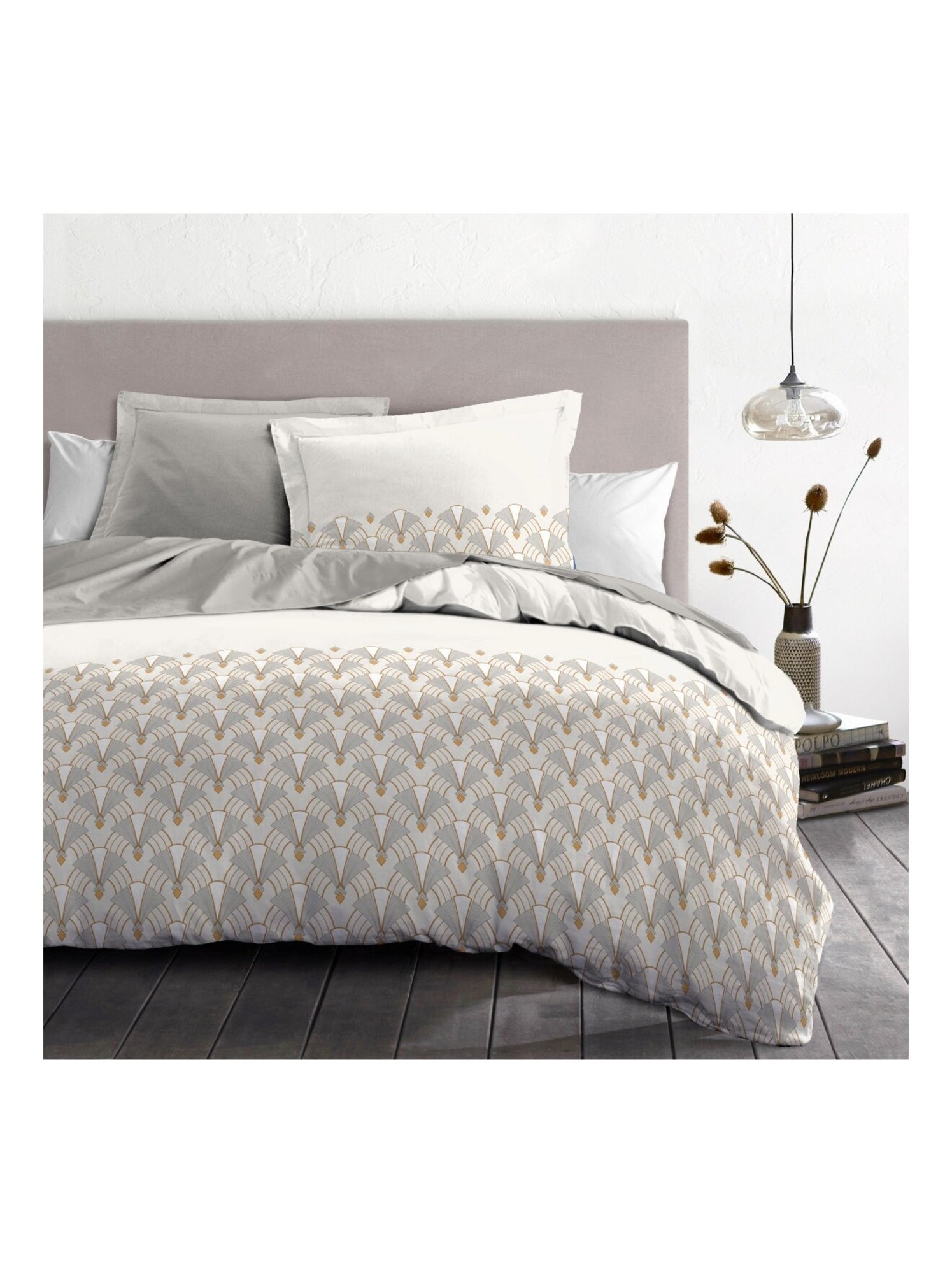 Parure de couette en percale de coton L'élégante - Beige