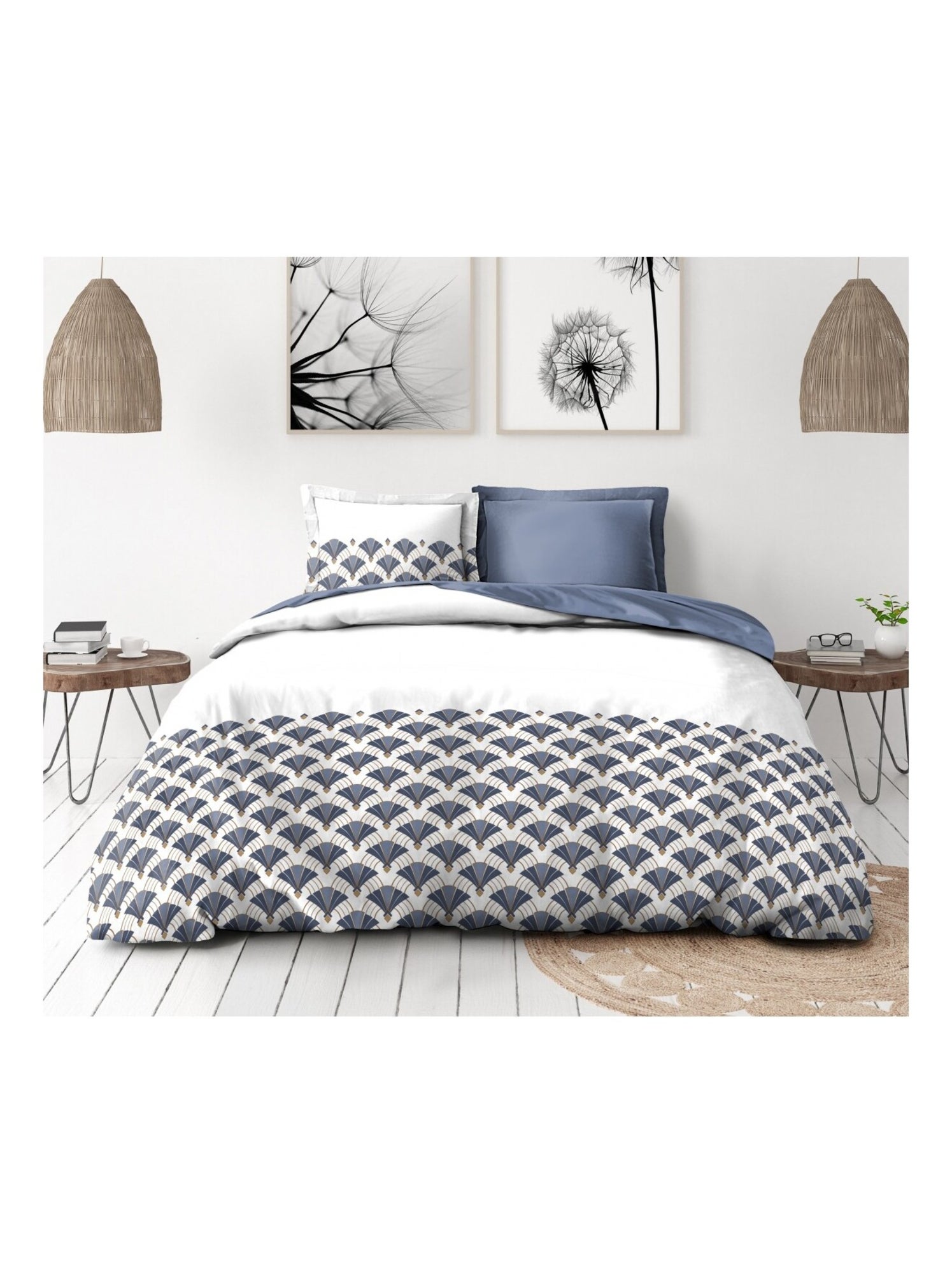 Parure de couette en percale de coton L'élégante - Bleu