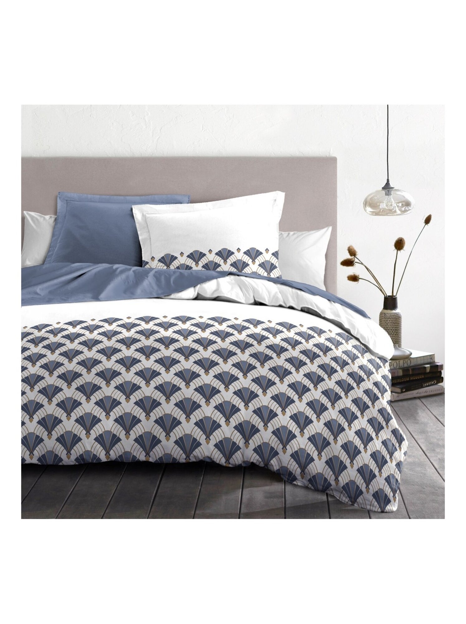 Parure de couette en percale de coton L'élégante - Bleu