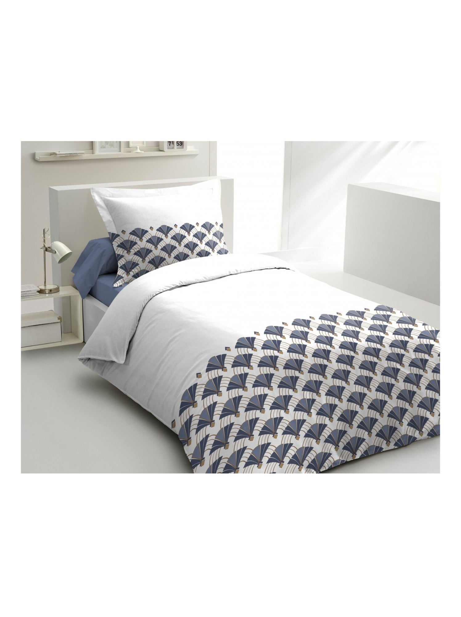 Parure de couette en percale de coton L'élégante - Bleu