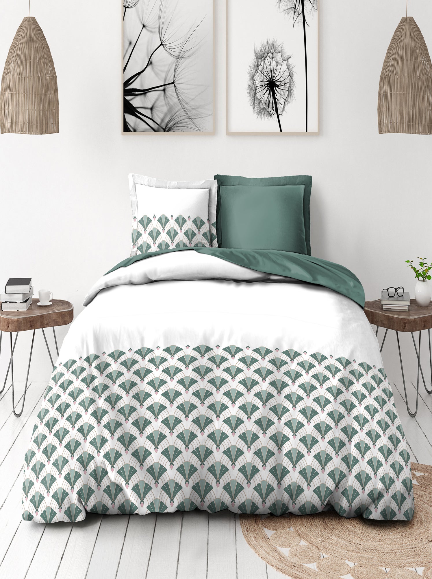 Parure de couette en percale de coton L'élégante - Vert sapin