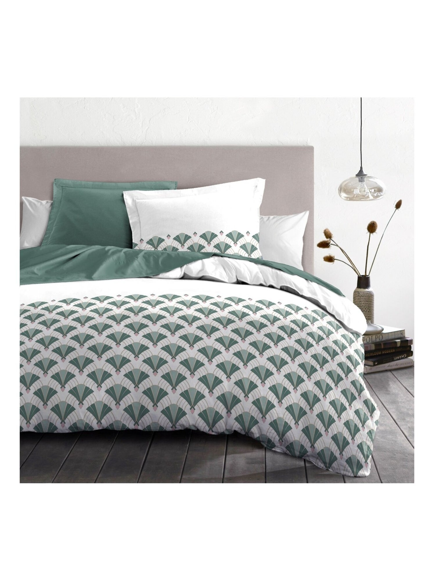 Parure de couette en percale de coton L'élégante - Vert sapin